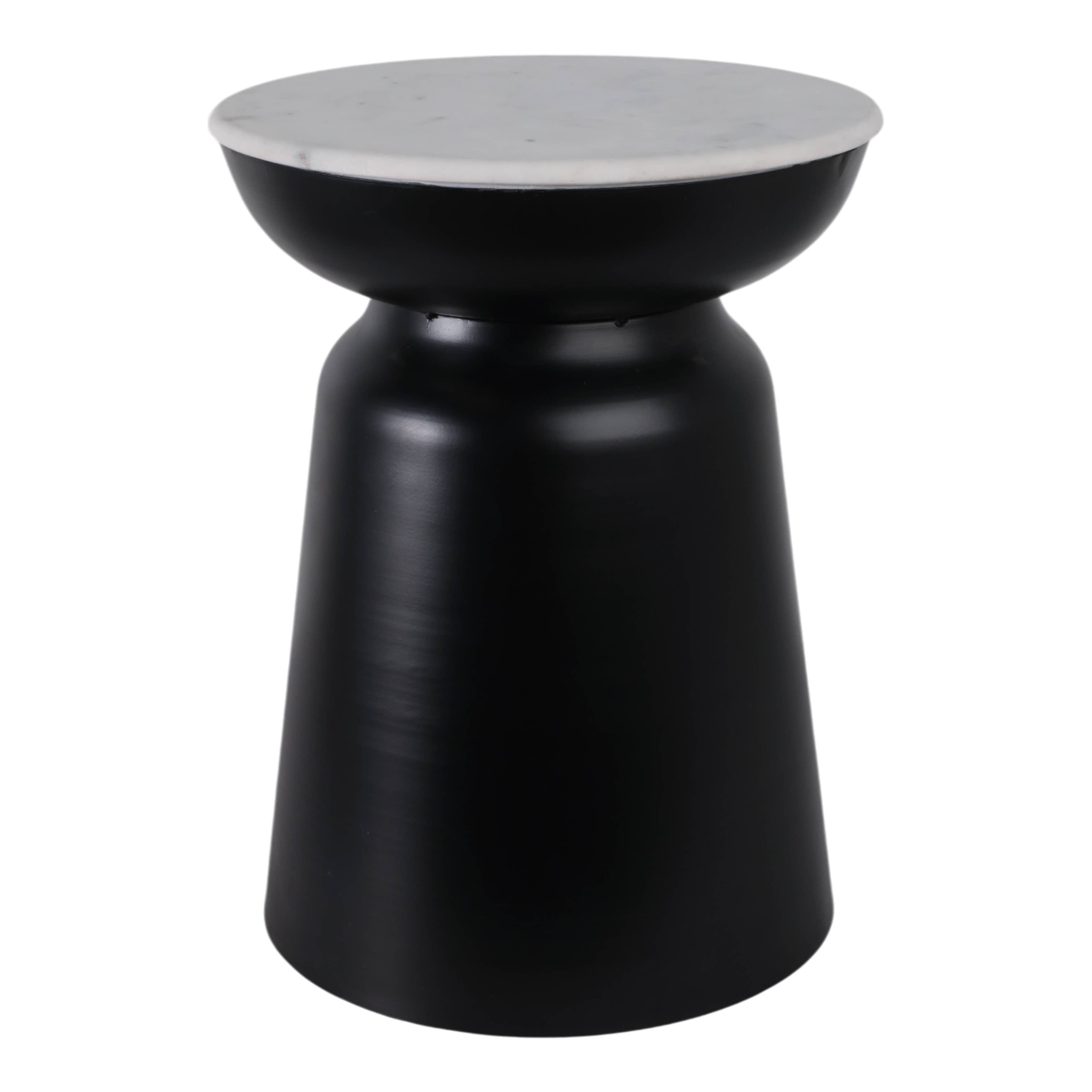 Side Table - Black Marble Round Top Metal Drum Base, 20 in.