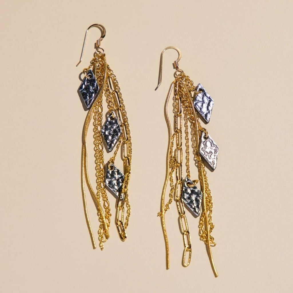 Hammered Silver Mixed Metal Jolene Chain Statement Earrings