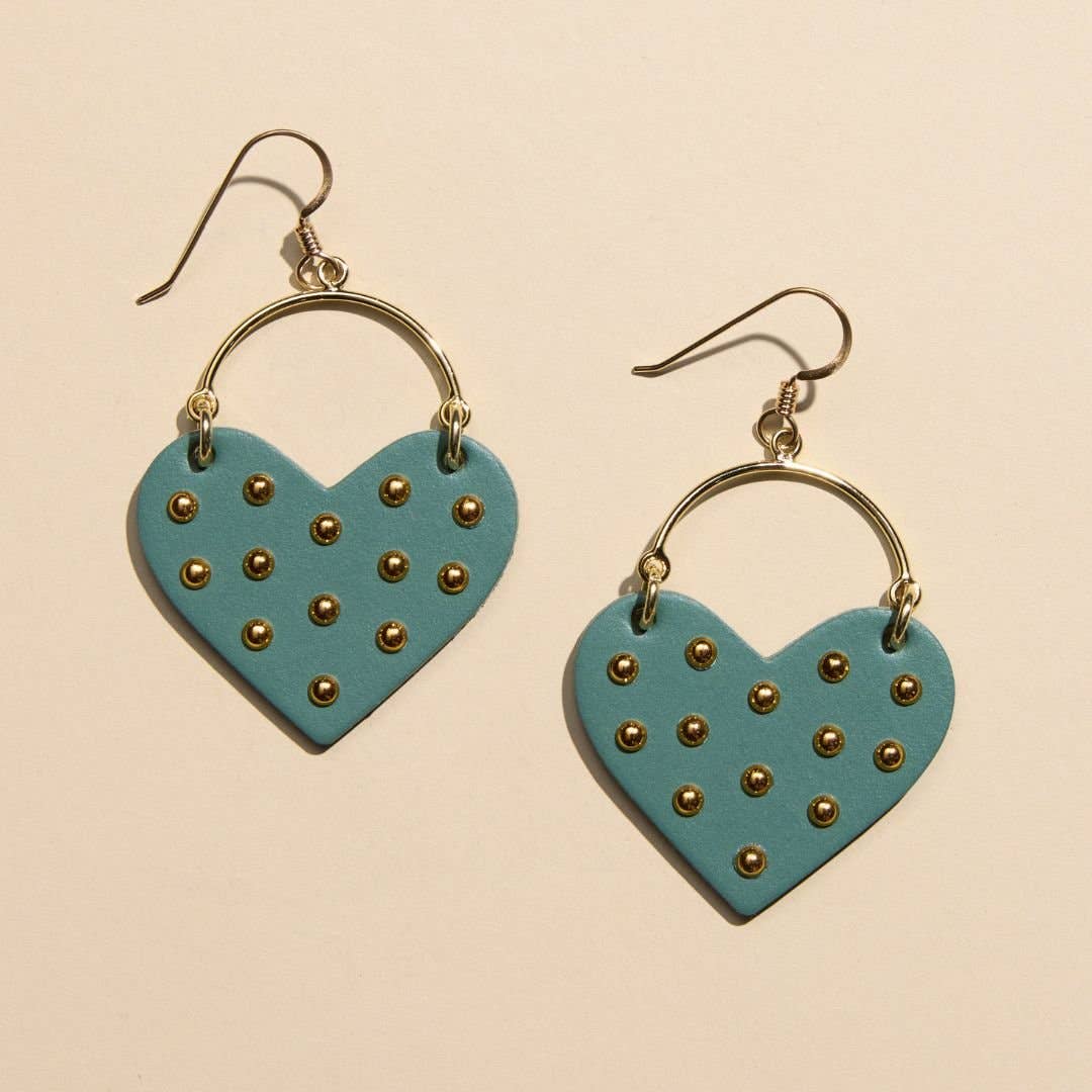 Agave Green Harlow Studded Heart Hoop Earrings: Silver