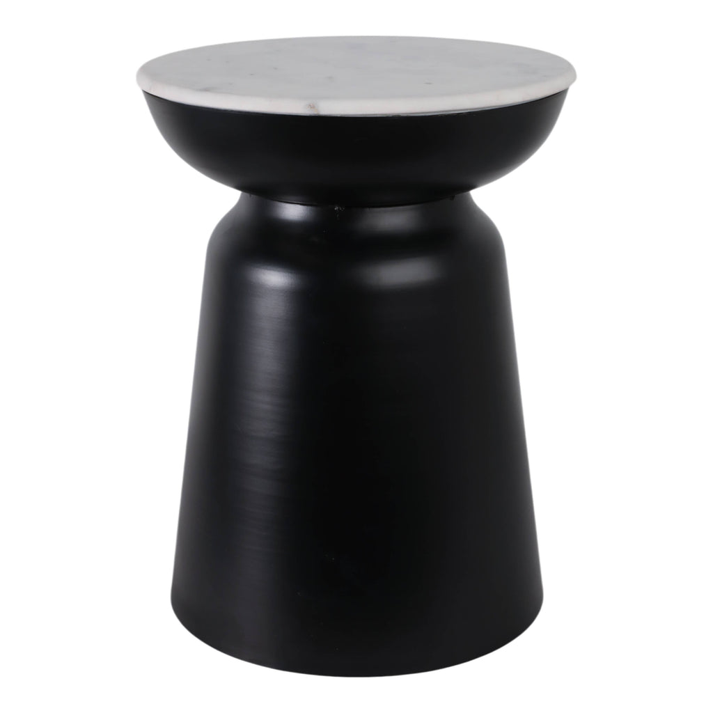 Side Table - Black Marble Round Top Metal Drum Base, 20 in.