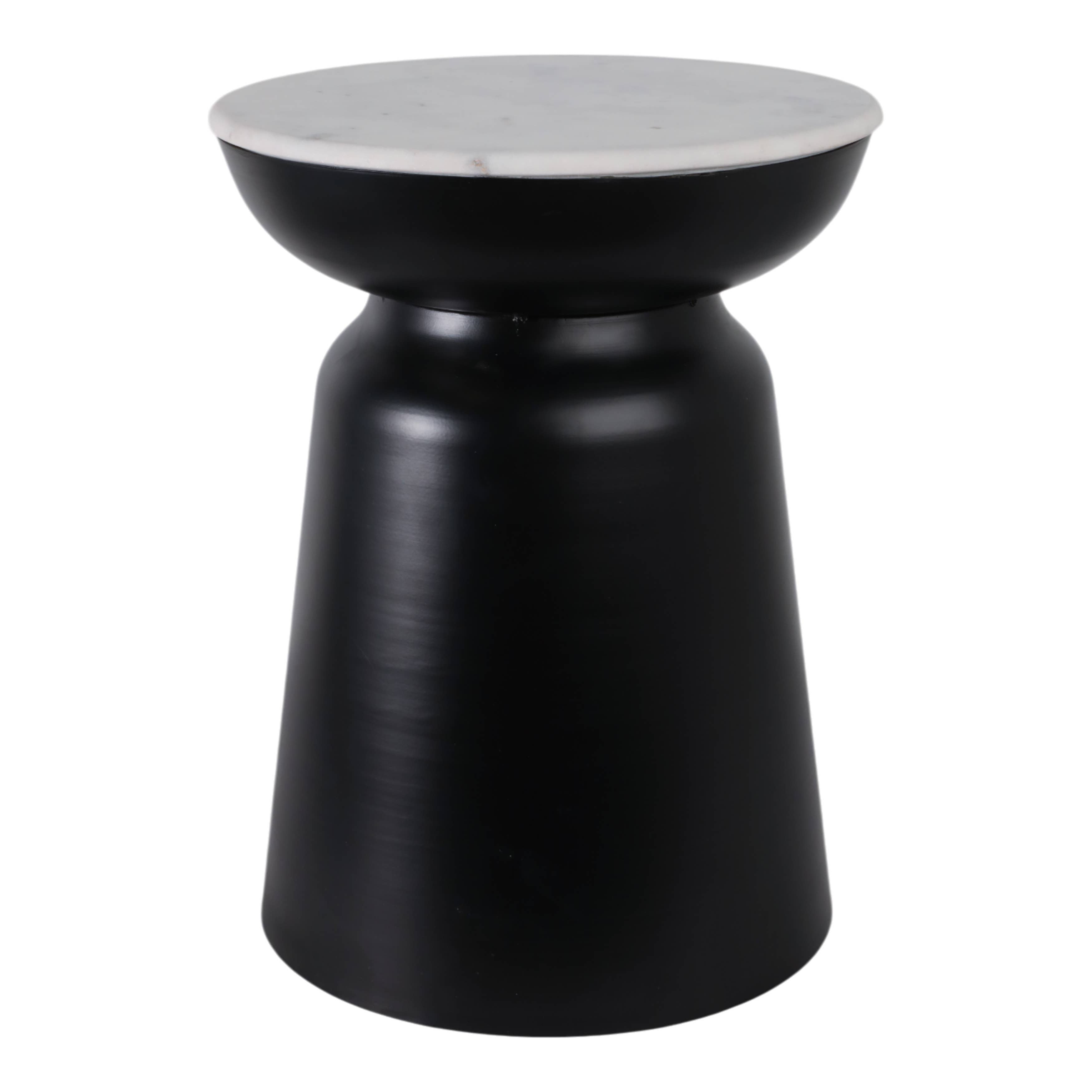 Side Table - Black Marble Round Top Metal Drum Base, 20 in.