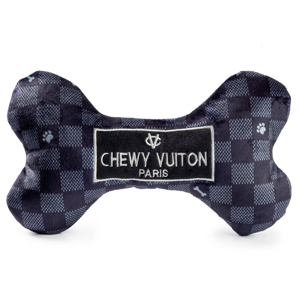 Black Checker Chewy Vuiton Bone  | Squeaker Dog Toy: Large