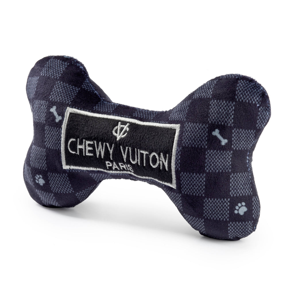 Black Checker Chewy Vuiton Bone  | Squeaker Dog Toy: Large