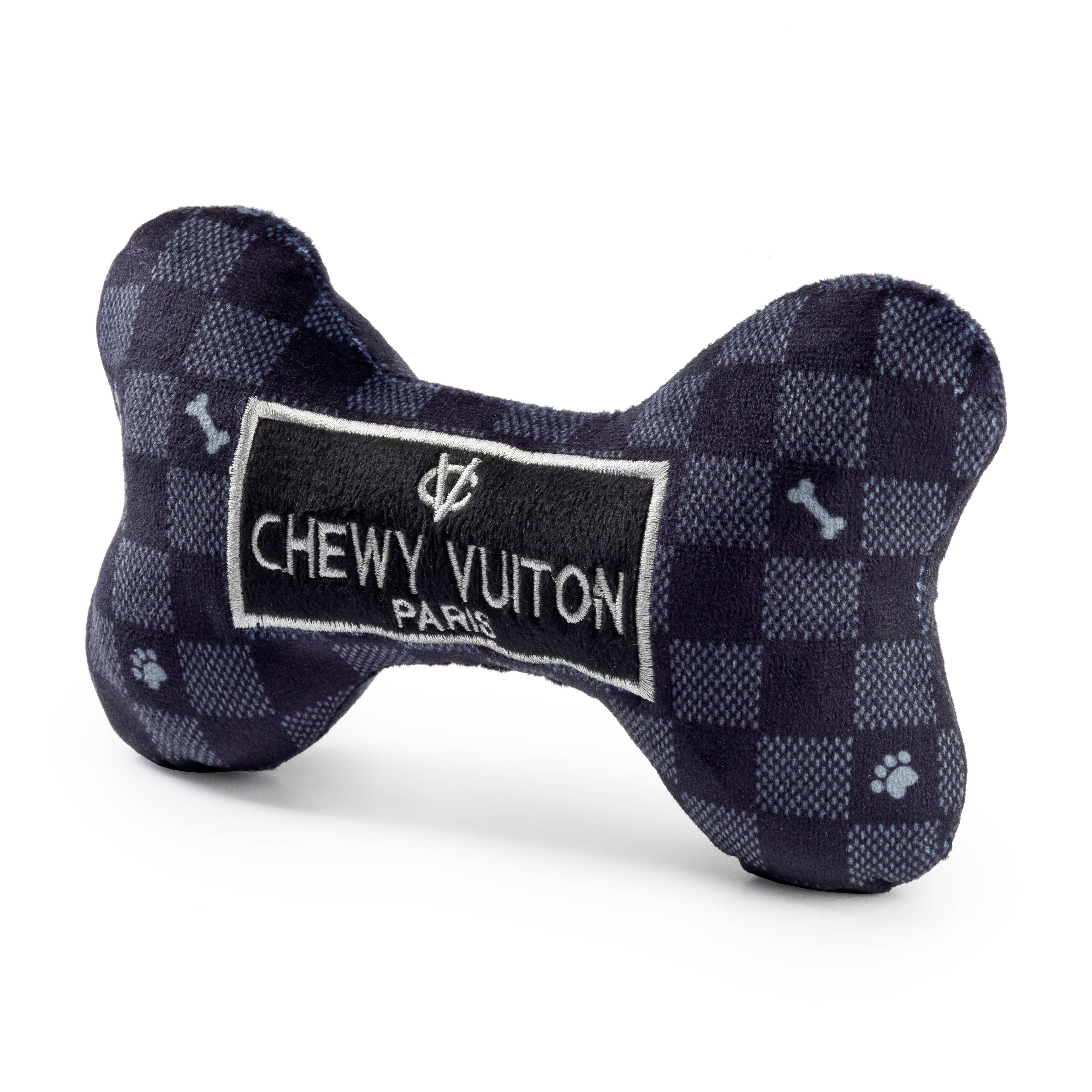 Black Checker Chewy Vuiton Bone  | Squeaker Dog Toy: Large