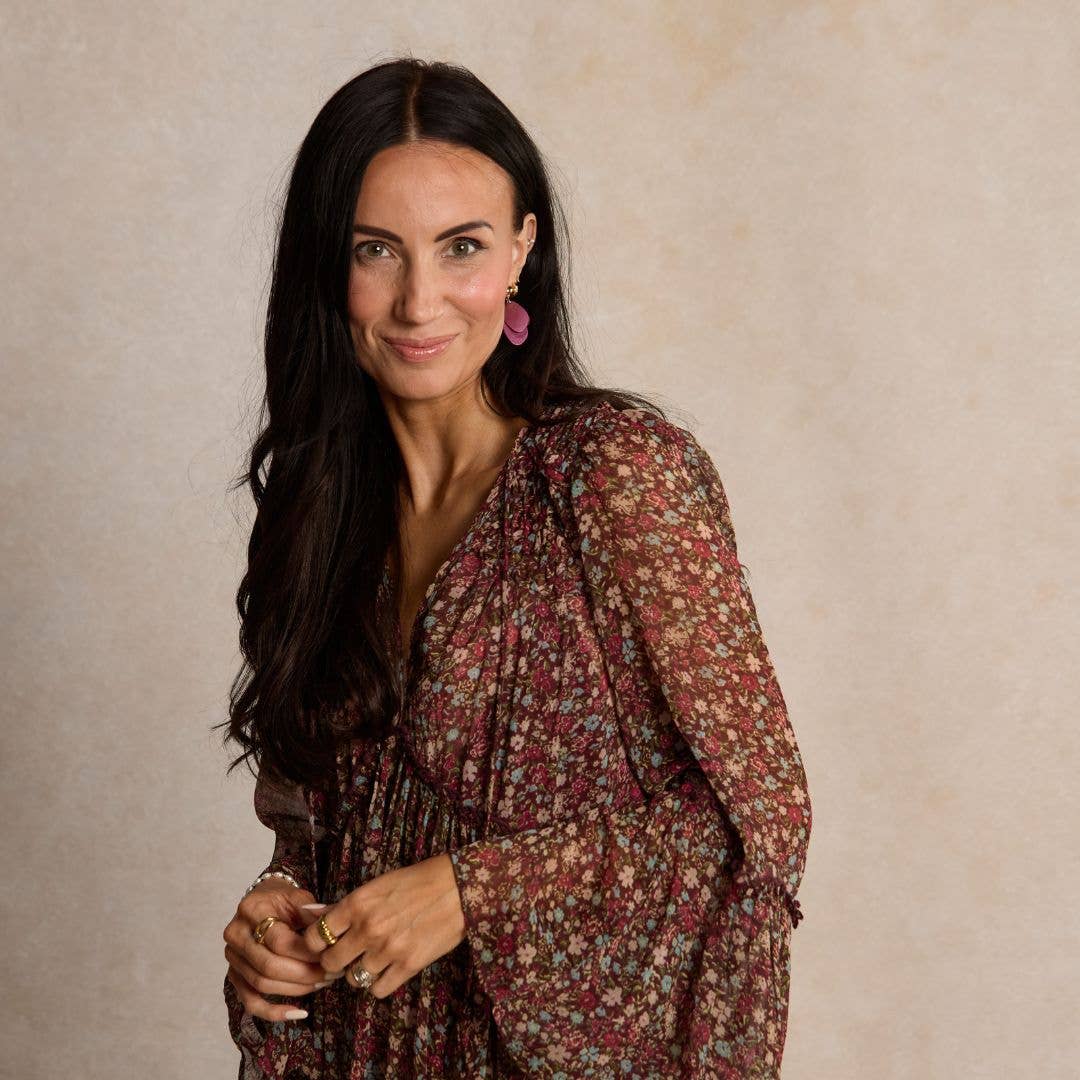 Garnet Shimmer Suede Weston Leather Drop Earrings: Gold
