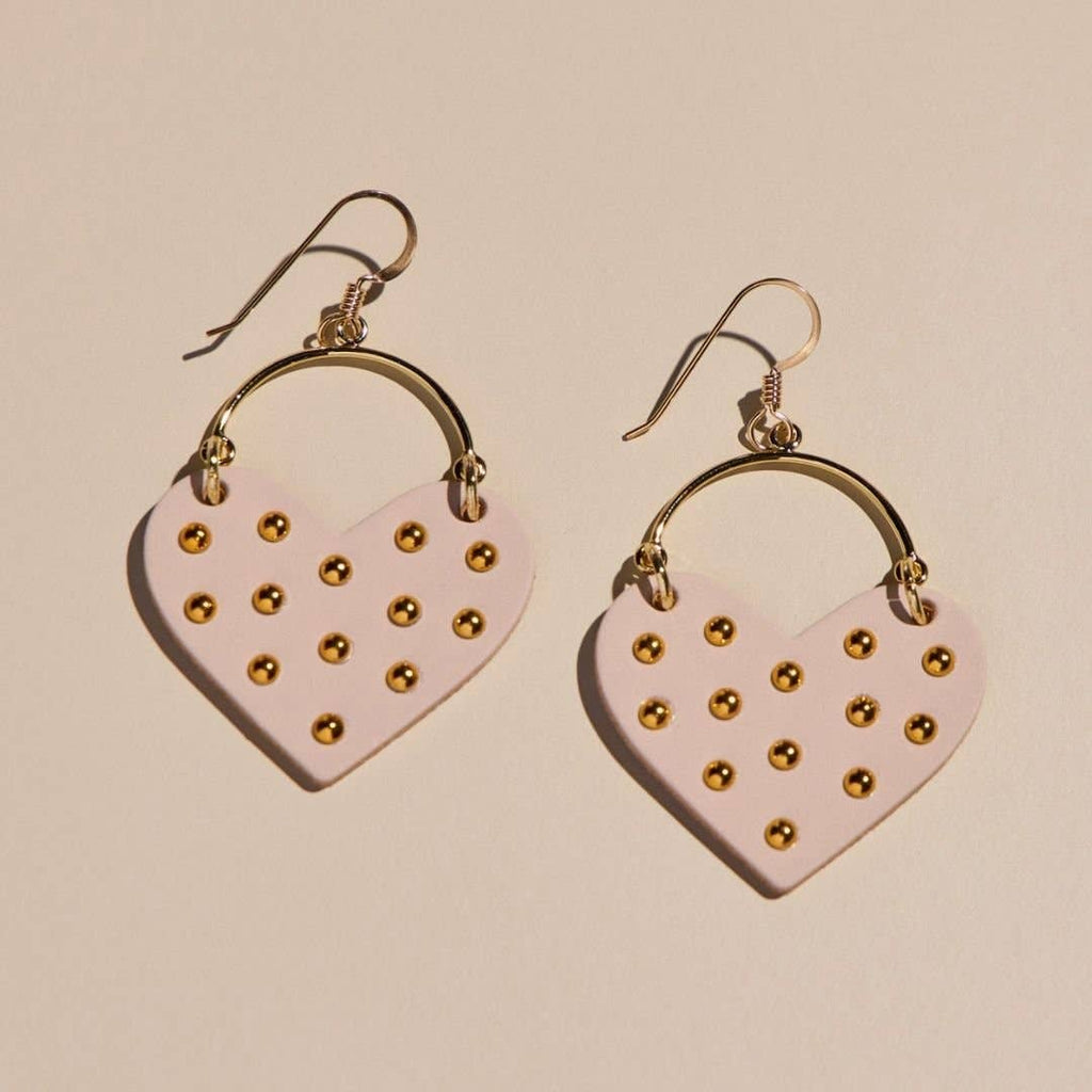 Soft Sand Harlow Studded Heart Hoop Earrings: Gold