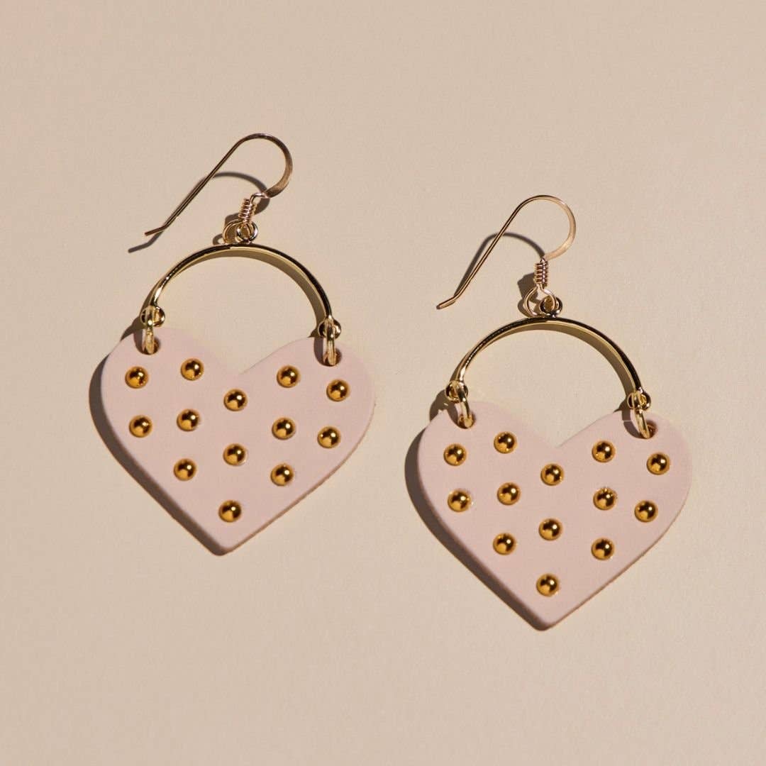 Soft Sand Harlow Studded Heart Hoop Earrings: Gold