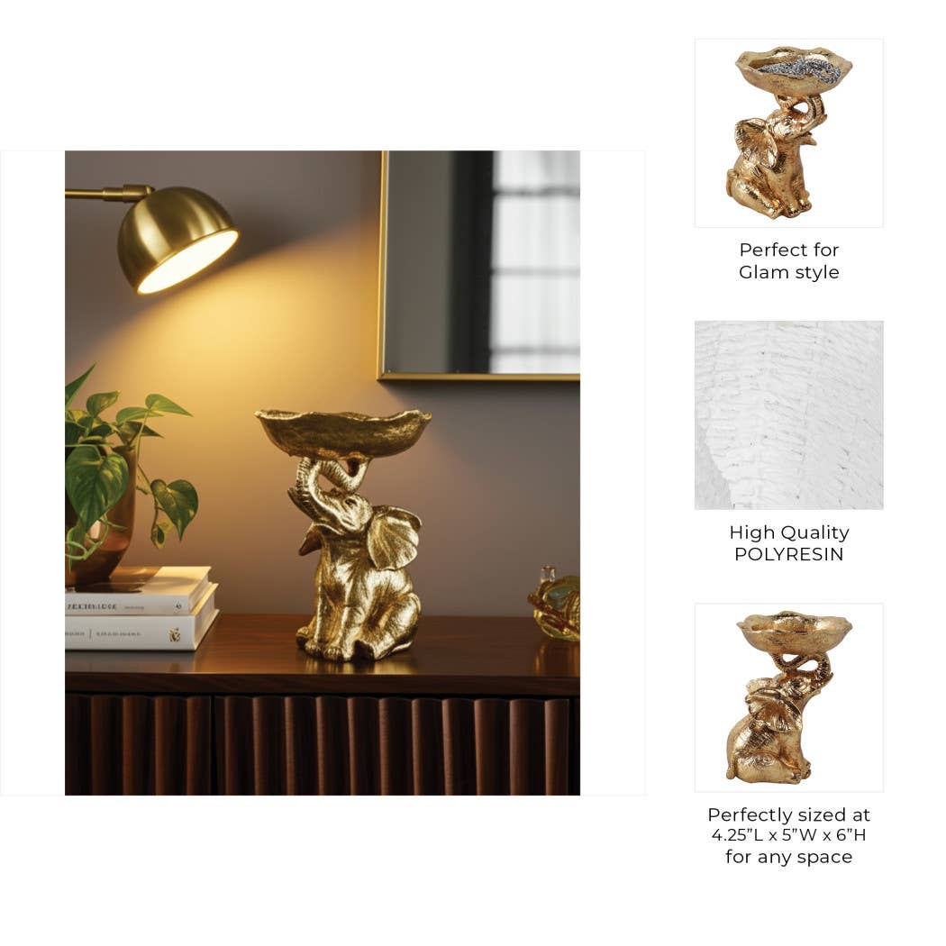 Decorative Bowl - Gold Resin Elephant Trunk, 6 in.