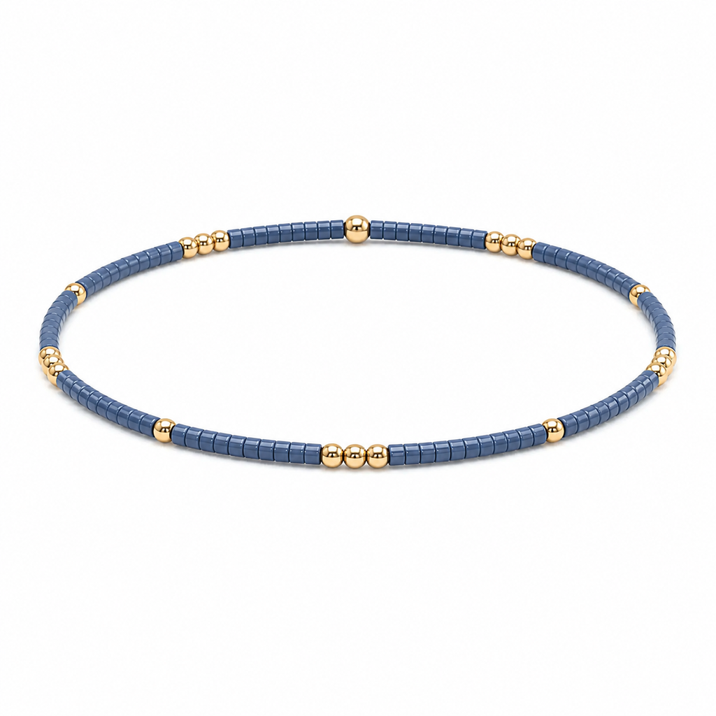 2mm Newport STEEL BLUE + Gold Filled Waterproof Bracelet: 6.5