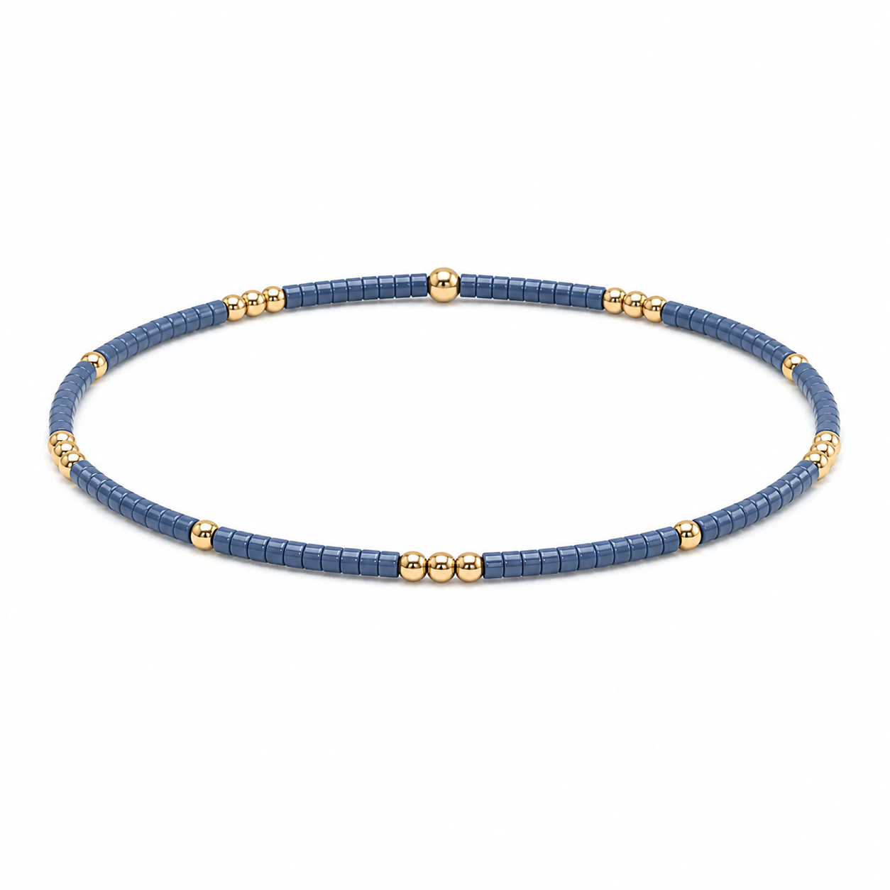 2mm Newport STEEL BLUE + Gold Filled Waterproof Bracelet: 6.5