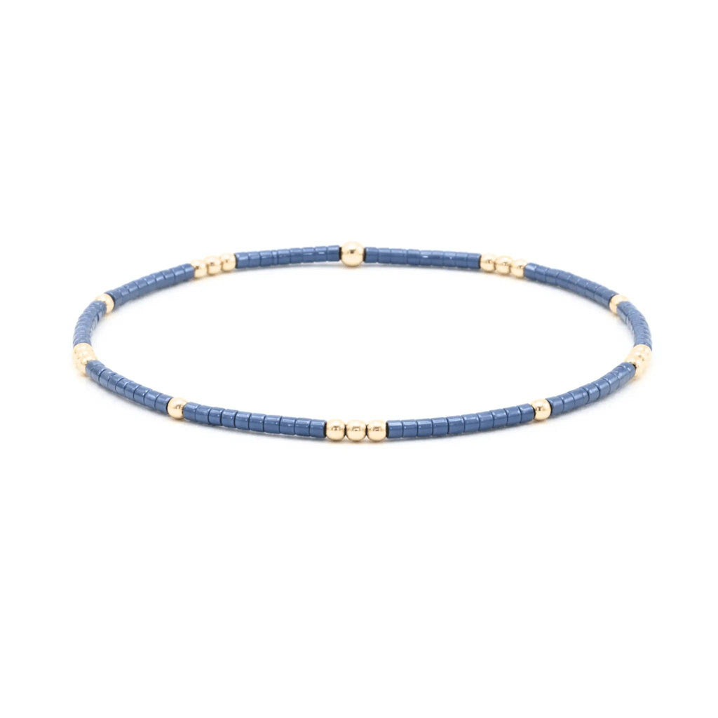 2mm Newport STEEL BLUE + Gold Filled Waterproof Bracelet: 6.5