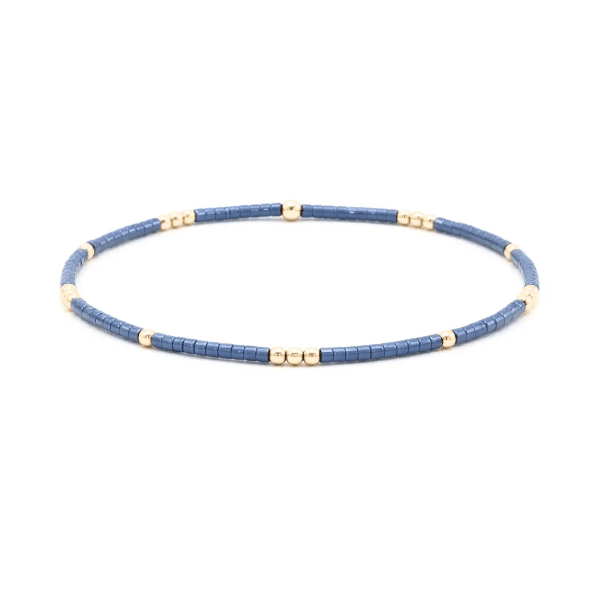 2mm Newport STEEL BLUE + Gold Filled Waterproof Bracelet: 6.5