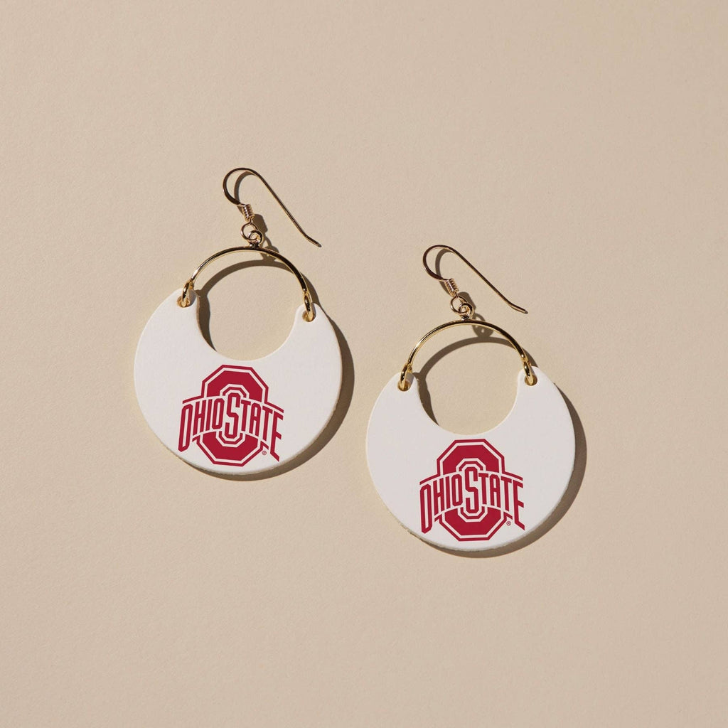 White Ohio State University Nina Leather Hoop Earrings: Silver