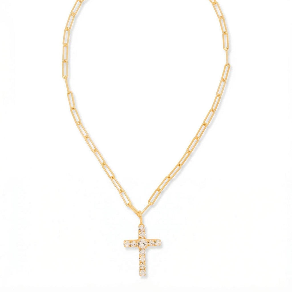 Cross Paperclip Pendant Necklace - NFZ11BGCRY: Clear