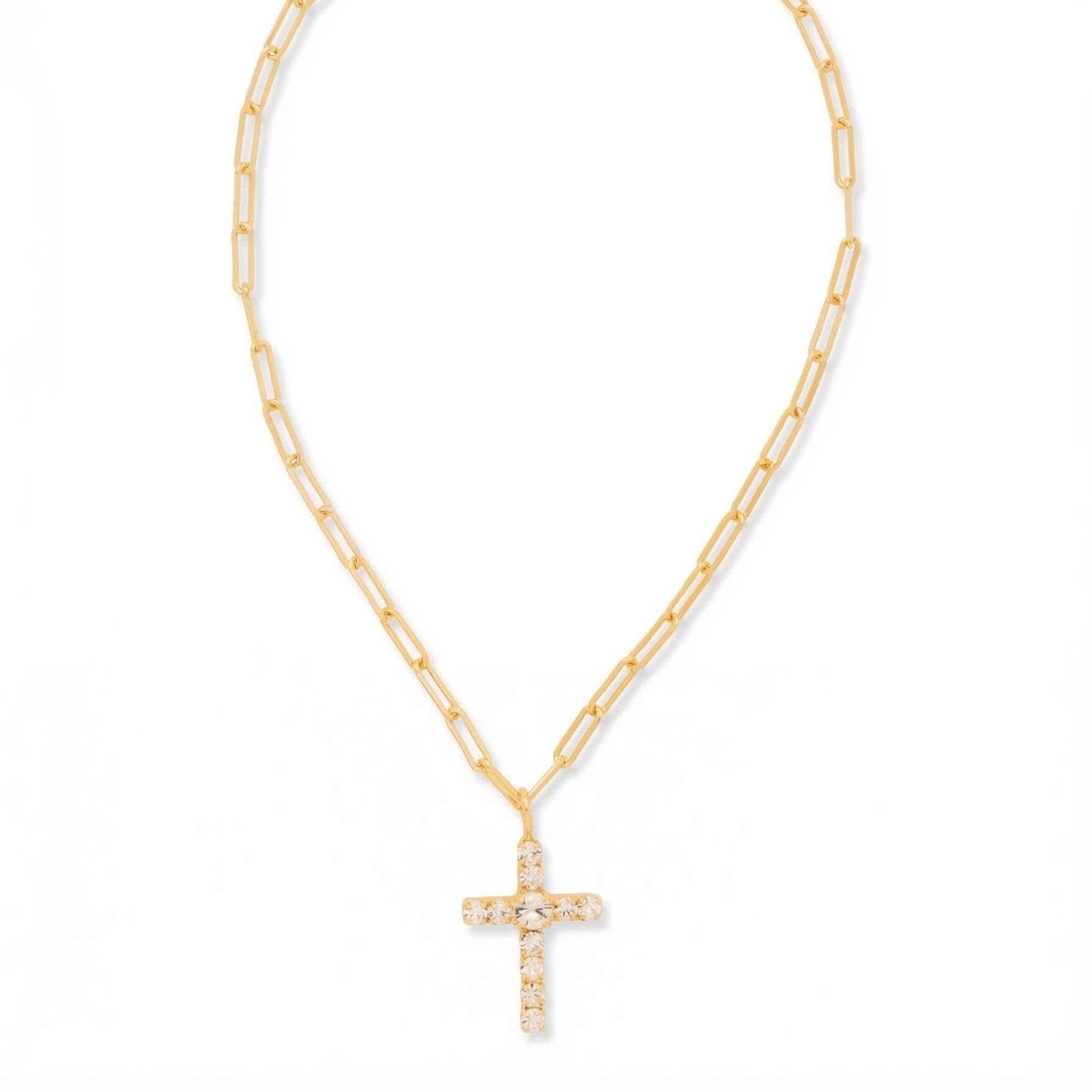 Cross Paperclip Pendant Necklace - NFZ11BGCRY: Clear