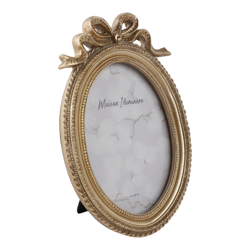 Photo Frame - Gold Polyresin Oval Coquette with Bow, 4x6 in.