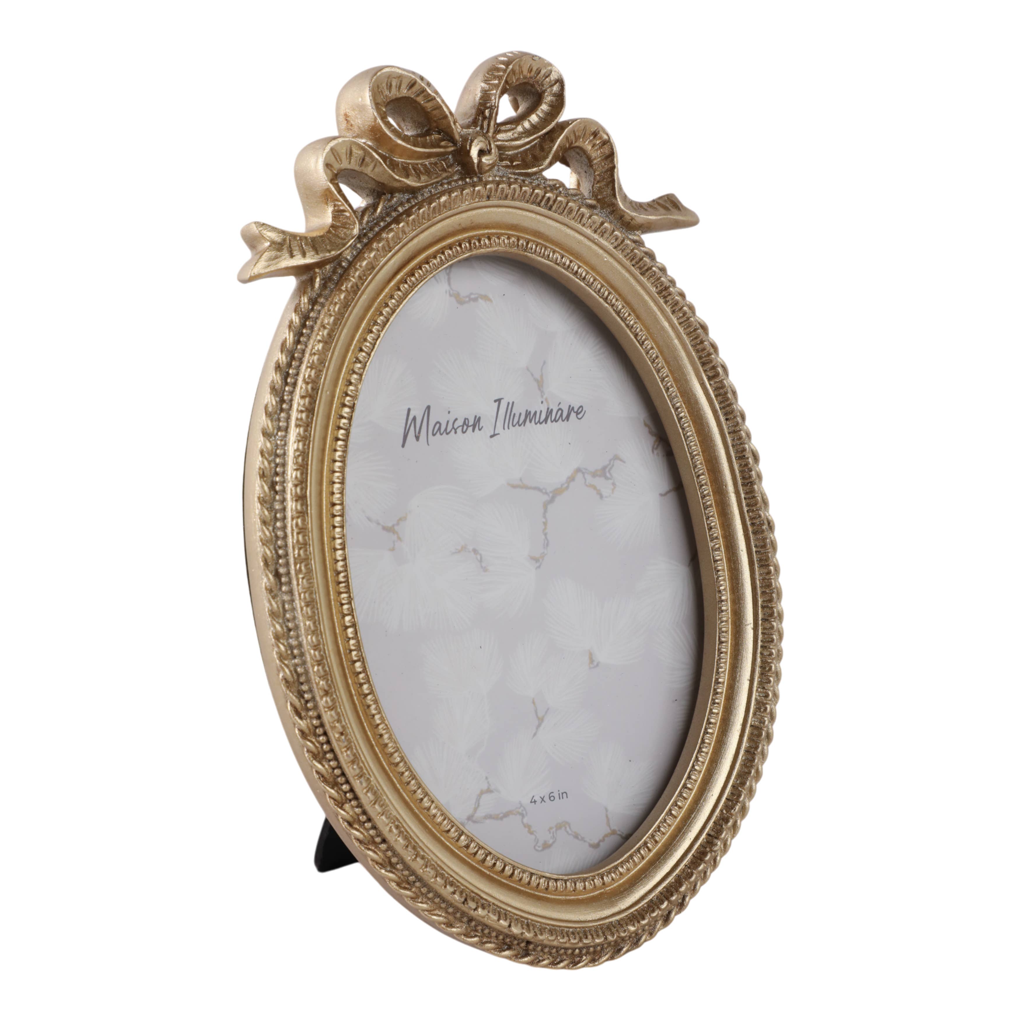 Photo Frame - Gold Polyresin Oval Coquette with Bow, 4x6 in.