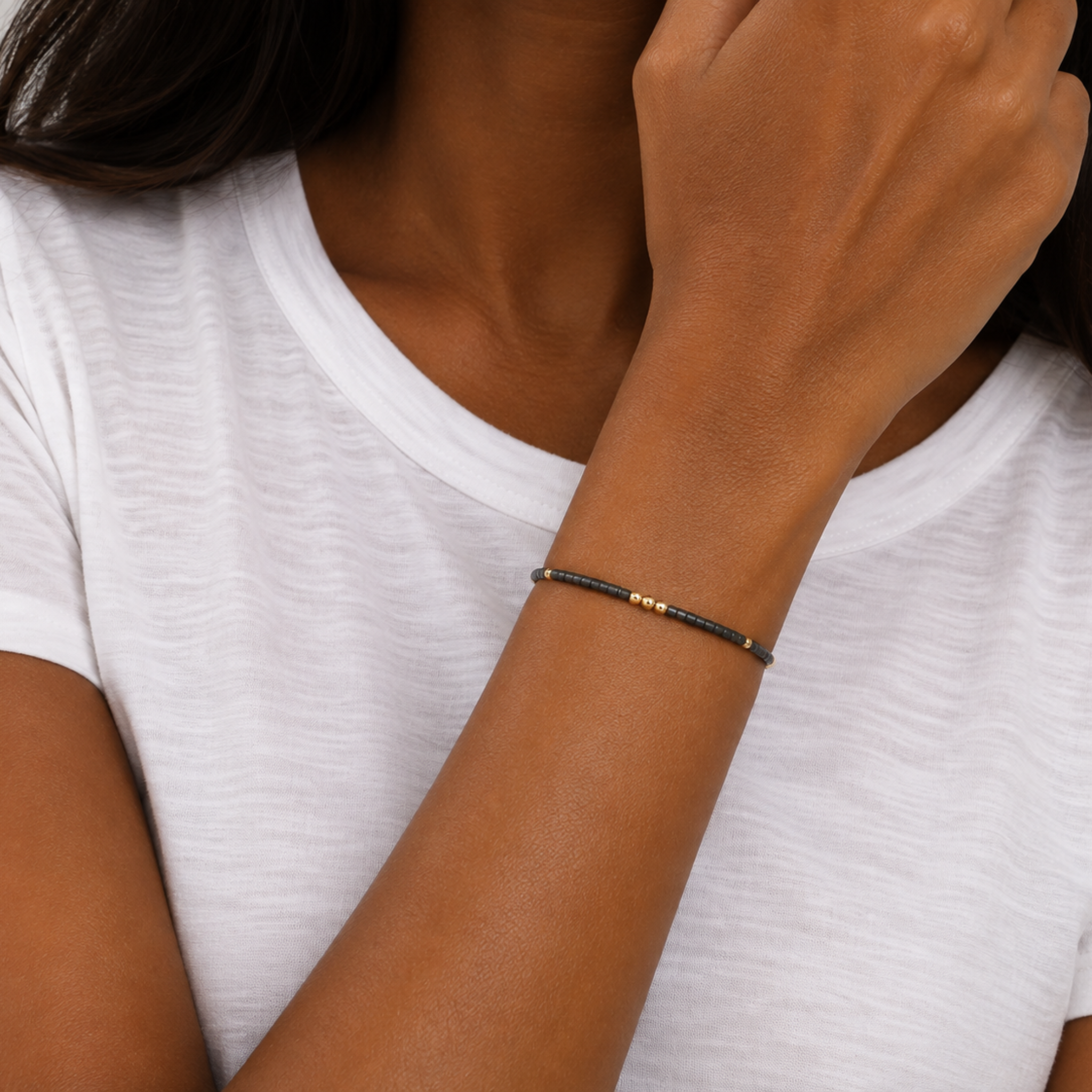 2mm Newport GRAPHITE + Gold Filled Waterproof Bracelet: 6.5"