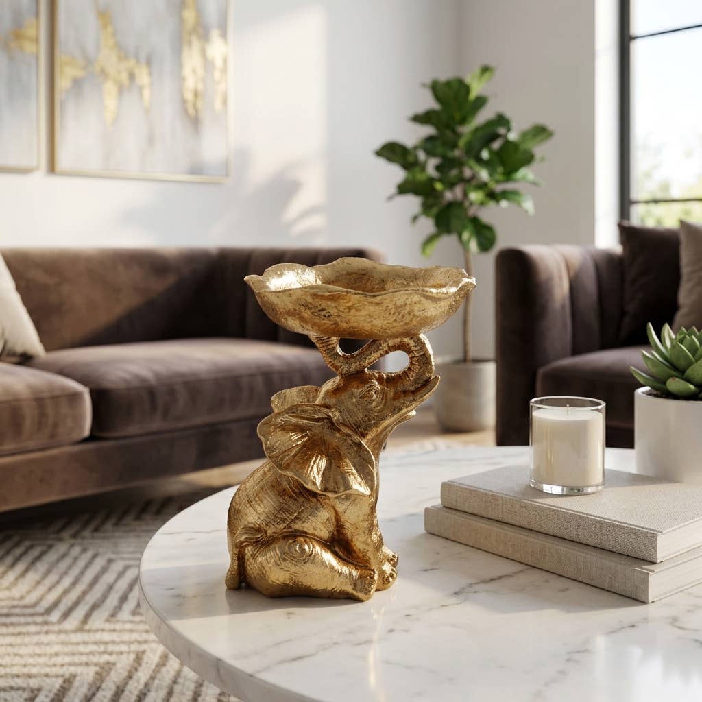 Decorative Bowl - Gold Resin Elephant Trunk, 6 in.
