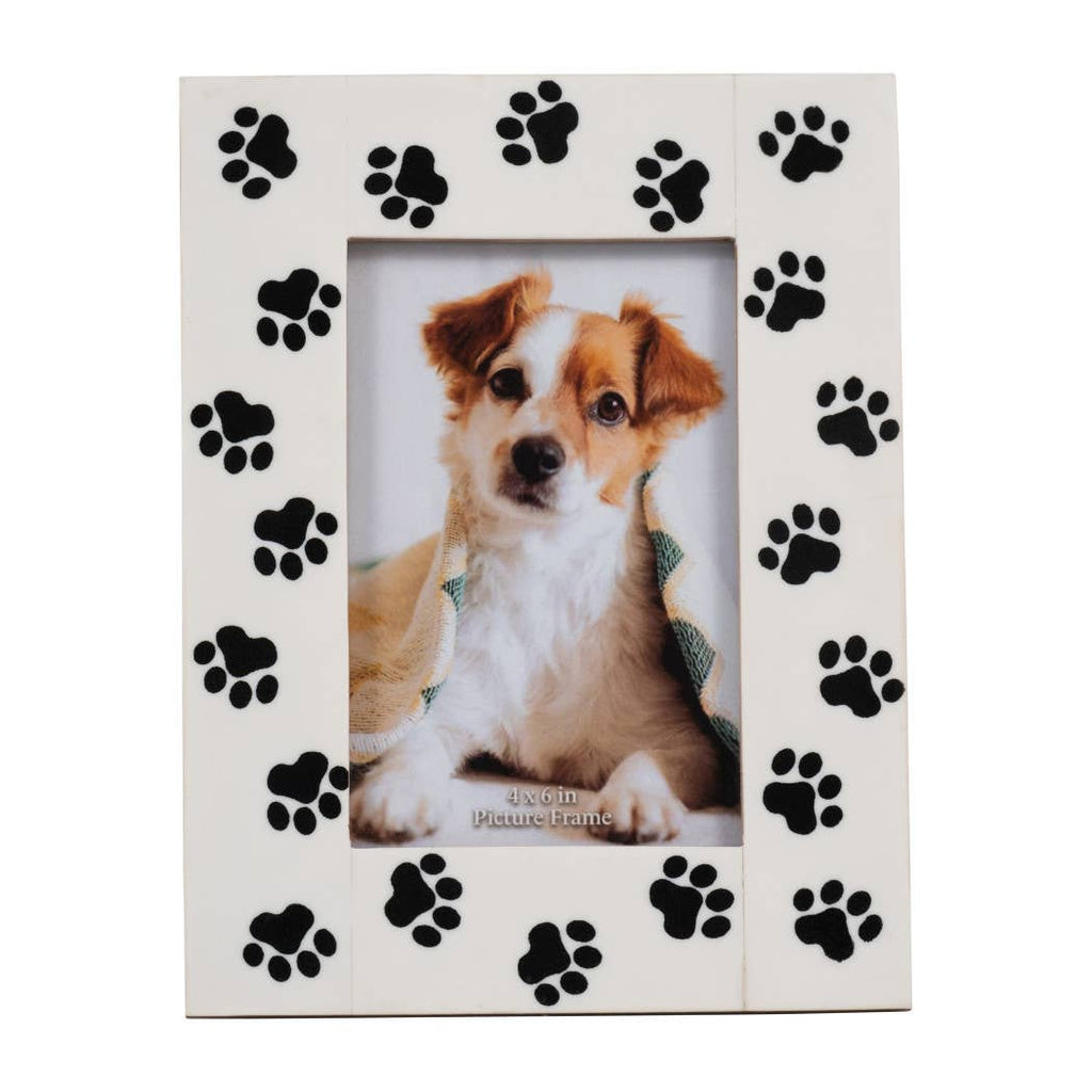 Picture Frame - White/Black Resin Wood Paw Prints, 4x6 in.