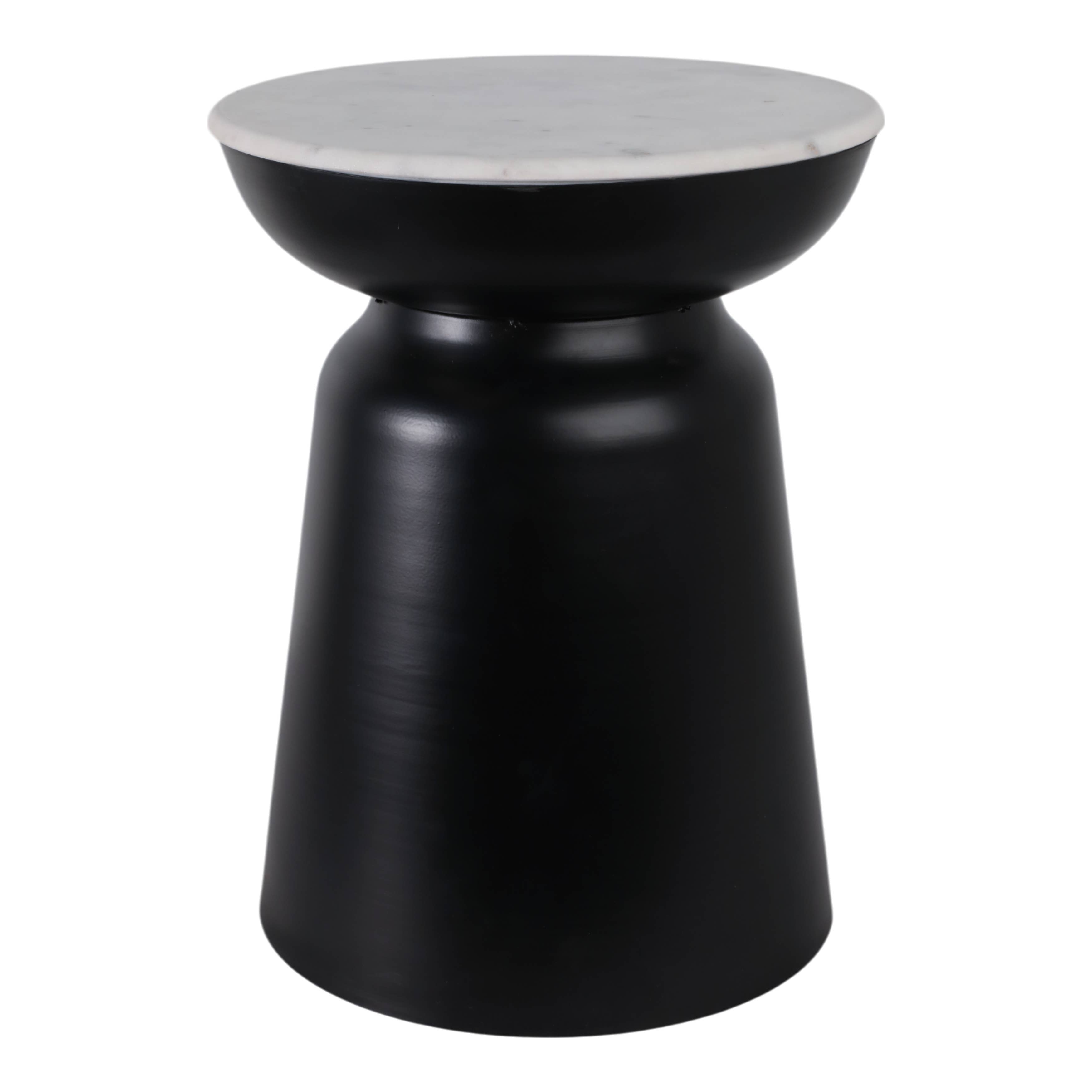 Side Table - Black Marble Round Top Metal Drum Base, 20 in.