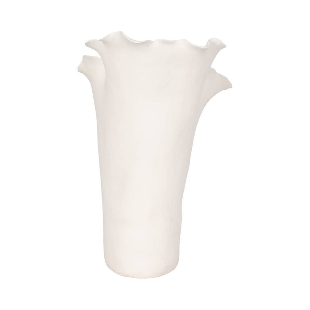Decorative Vase - White Ceramic Handmade Ruffled Edge, 15 in