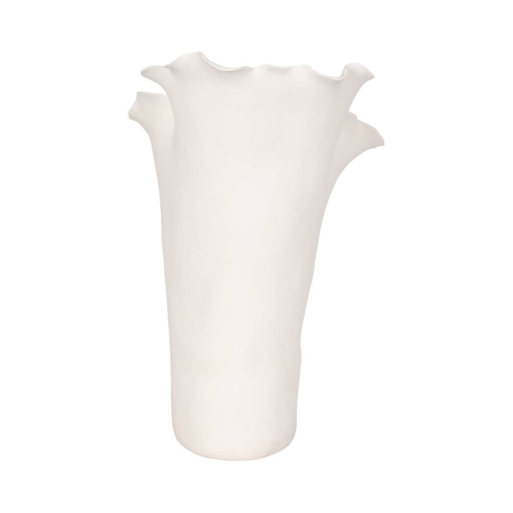 Decorative Vase - White Ceramic Handmade Ruffled Edge, 15 in