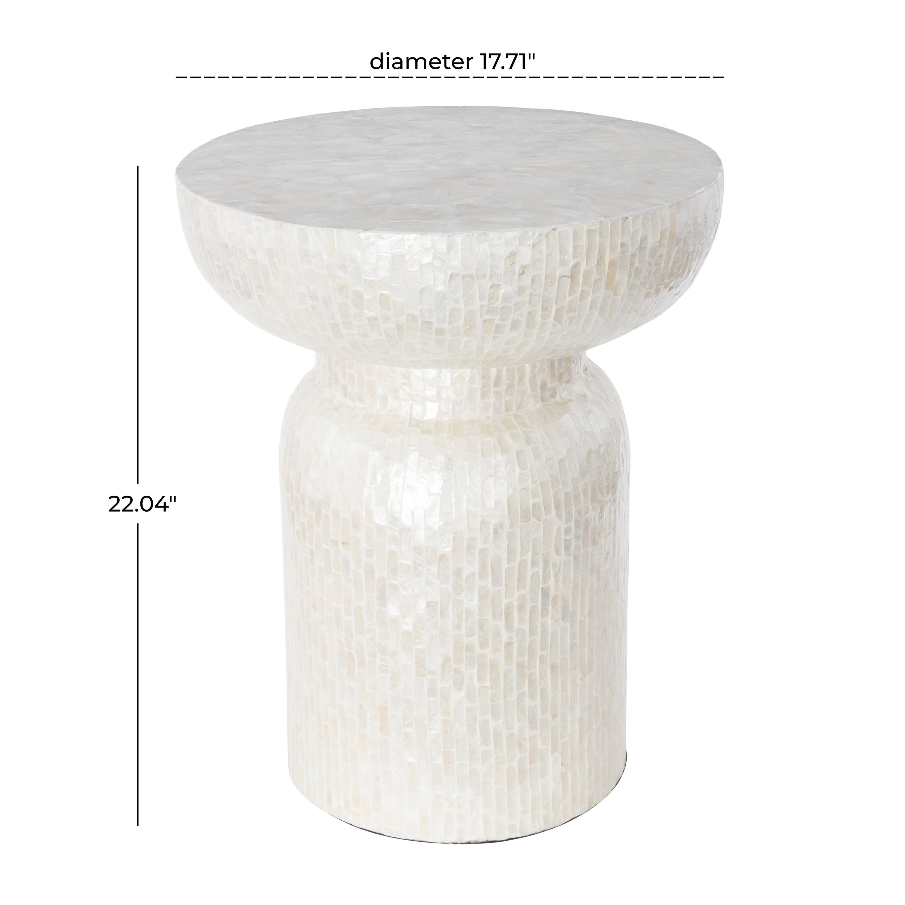 Modern and Contemporary Cream Capiz Shell Accent Table: 16"W, 22"H