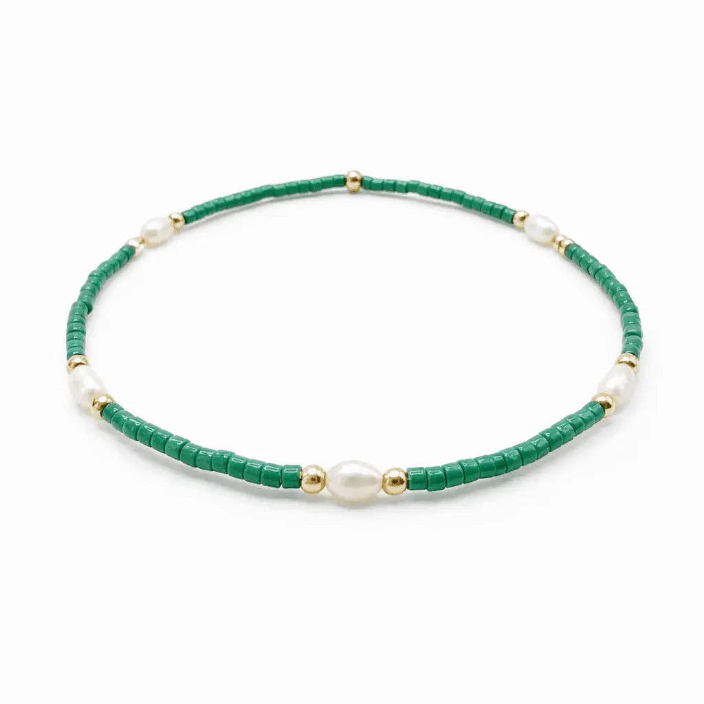 Game Day - Pearl, Green & Gold-Filled Waterproof Bracelets