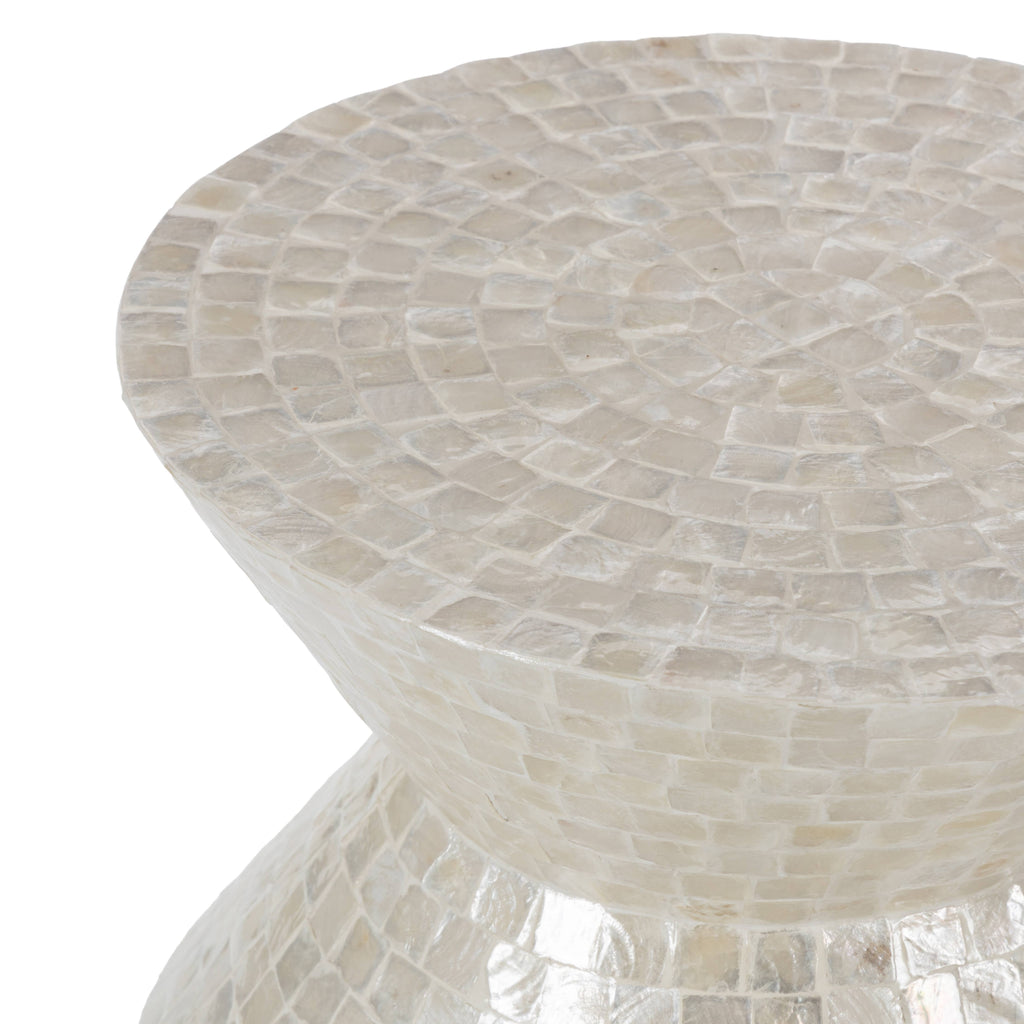 Modern and Contemporary Cream Capiz Shell Accent Table: 16"W, 22"H