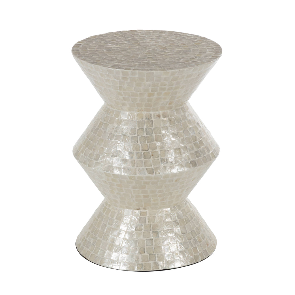 Modern and Contemporary Cream Capiz Shell Accent Table: 16"W, 22"H