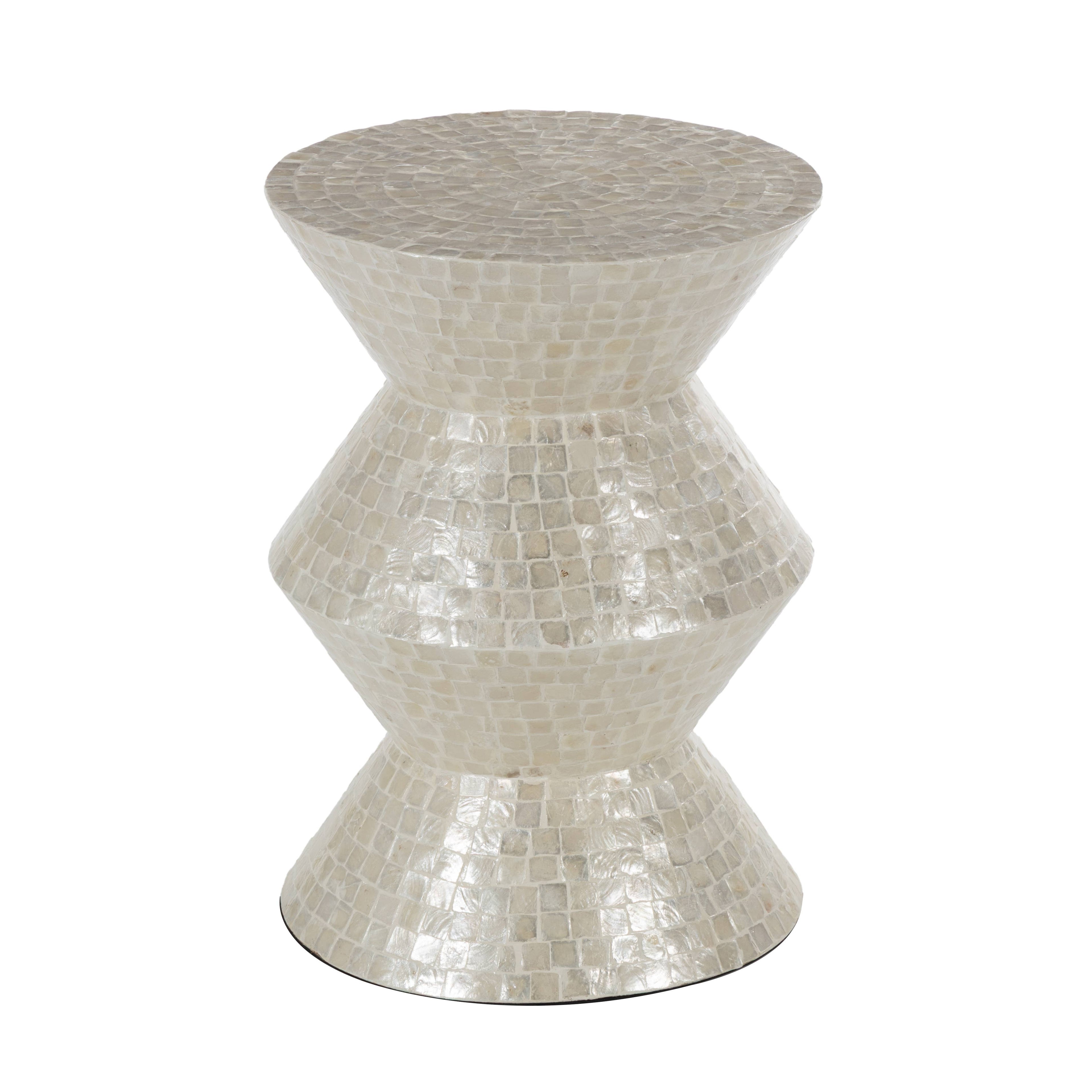 Modern and Contemporary Cream Capiz Shell Accent Table: 16"W, 22"H