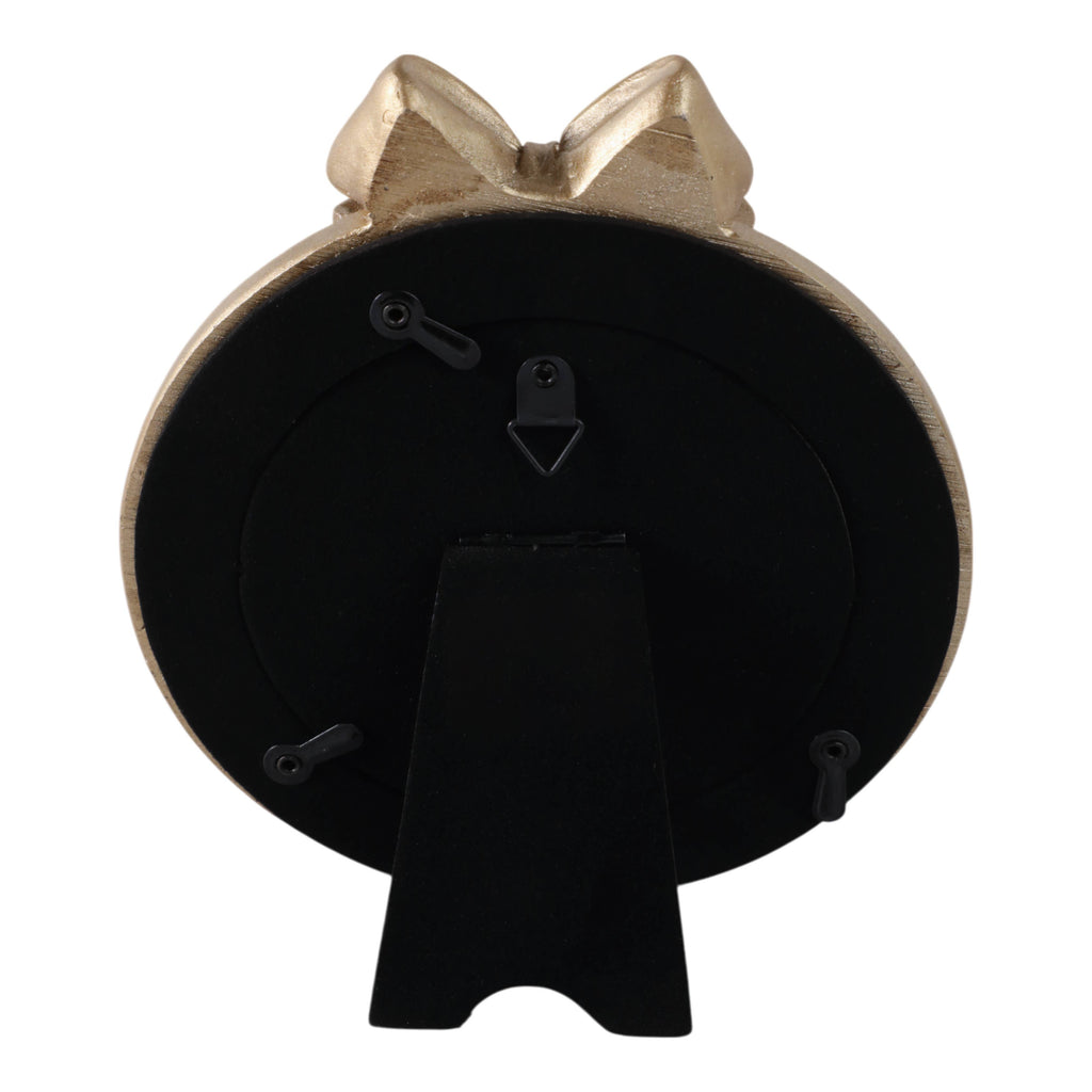 Photo Frame - Gold Polyresin Round with Bow, 4x4 in.