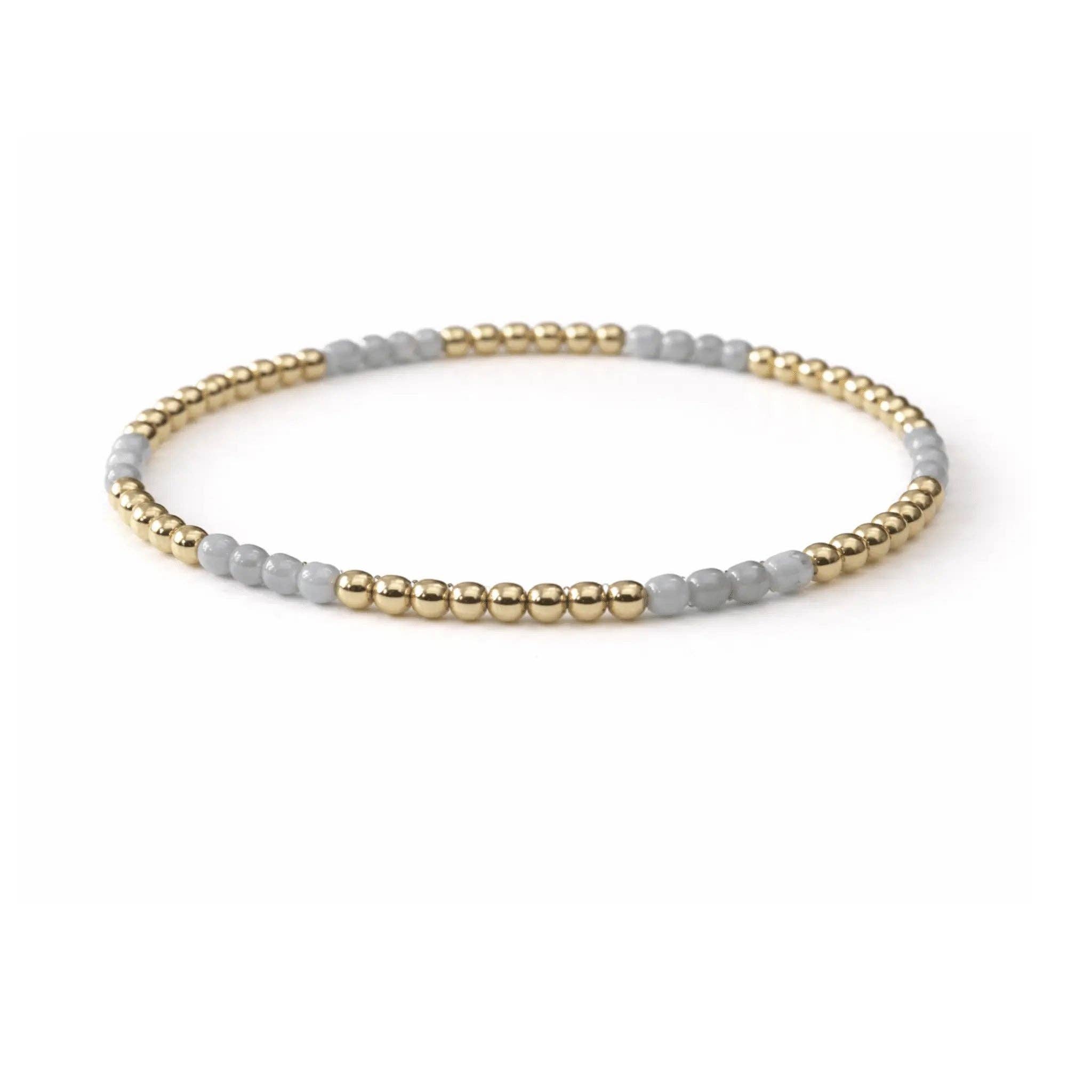 Refined Light Blue Stone and 14k Gold filled Beaded Bracelet: 6.5"
