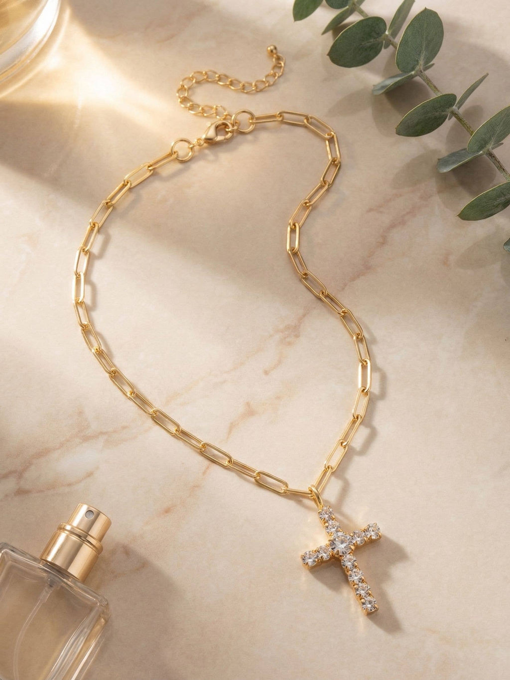 Cross Paperclip Pendant Necklace - NFZ11BGCRY: Clear