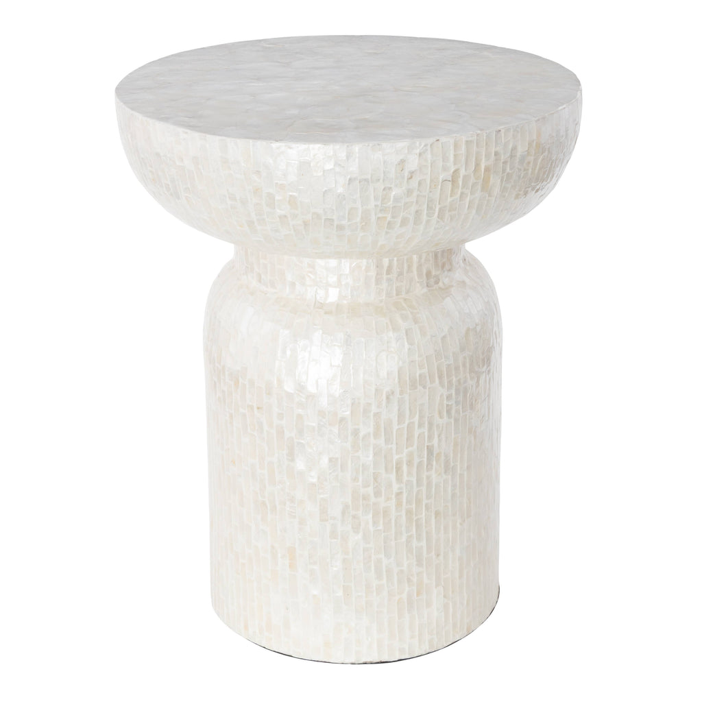 Modern and Contemporary Cream Capiz Shell Accent Table: 16"W, 22"H