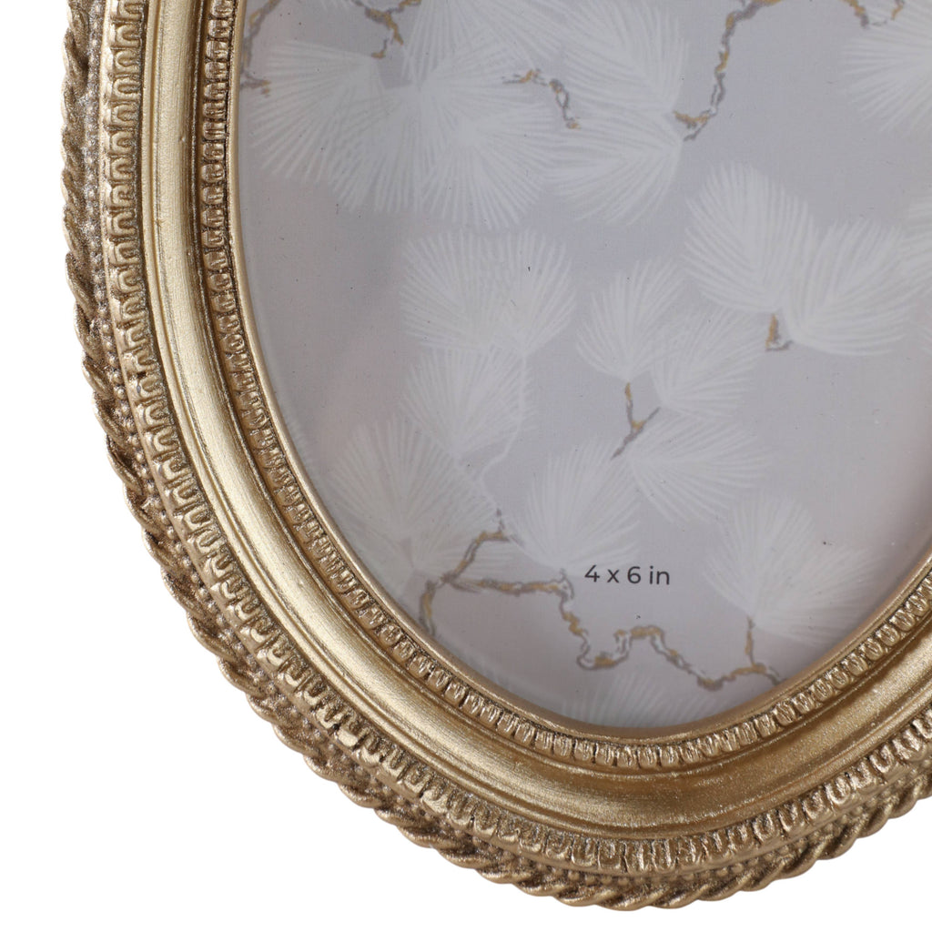 Photo Frame - Gold Polyresin Oval Coquette with Bow, 4x6 in.