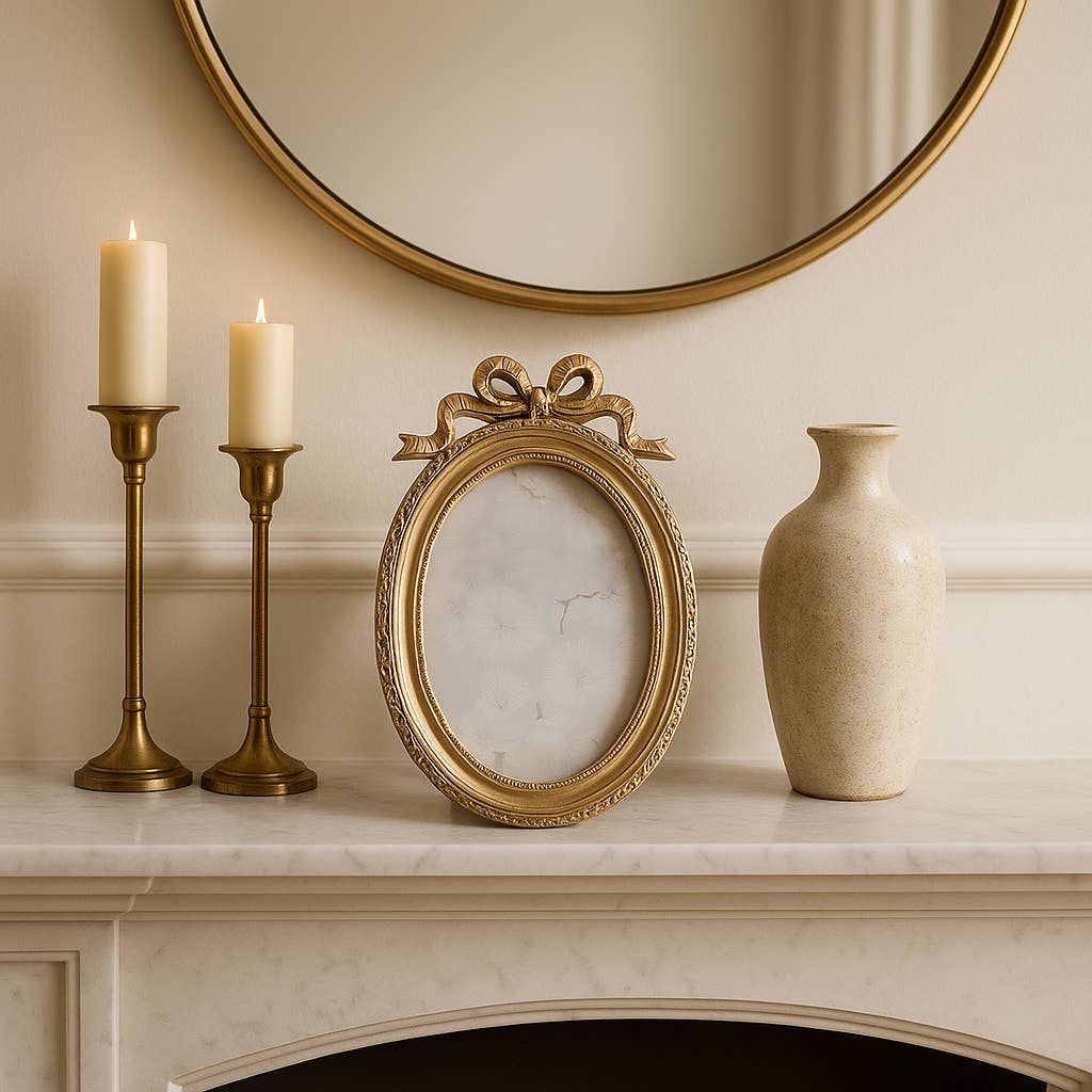 Photo Frame - Gold Polyresin Oval Coquette with Bow, 4x6 in.