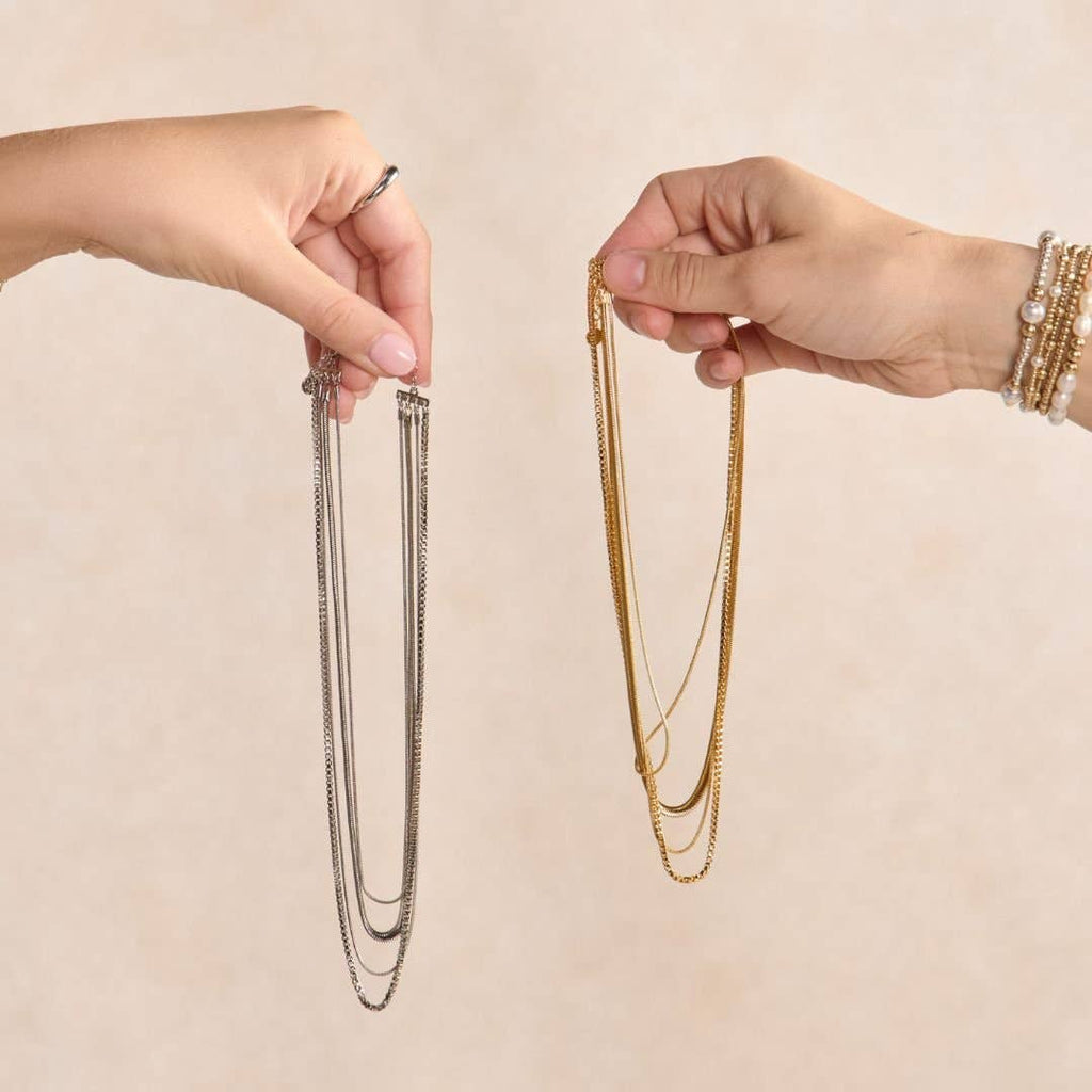 Gold Layered Waterproof Mixed Chain Necklace Set