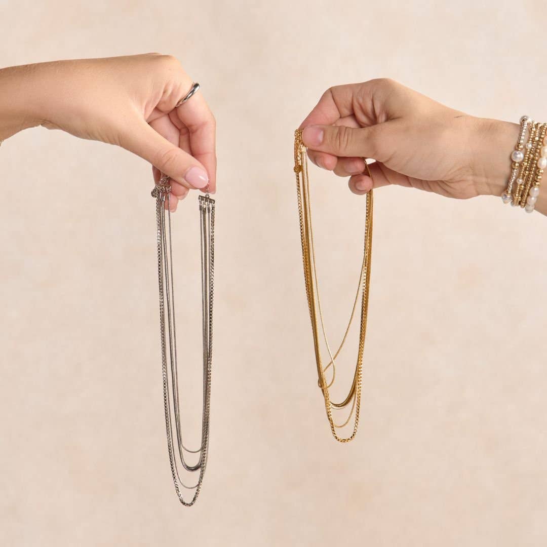 Gold Layered Waterproof Mixed Chain Necklace Set