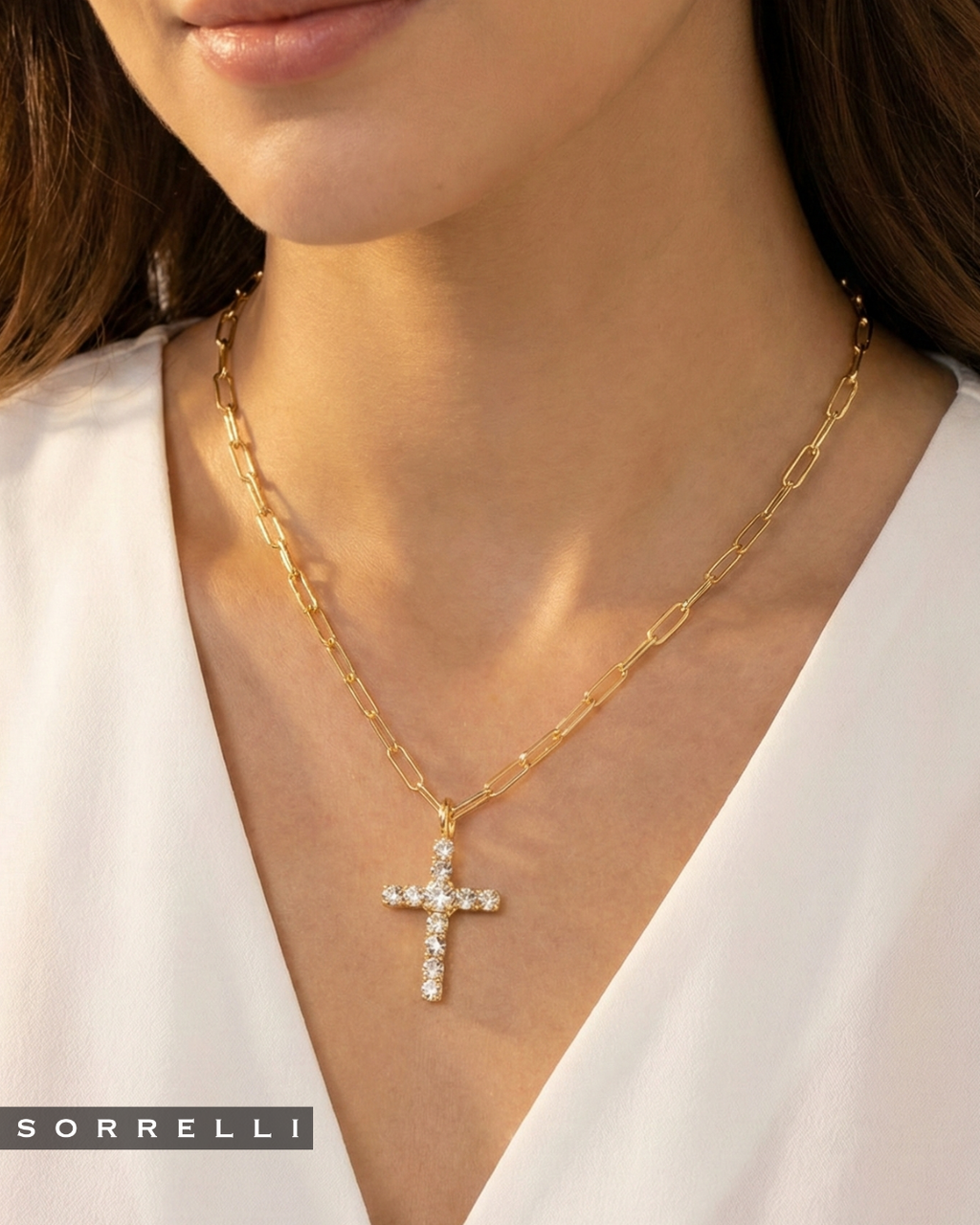 Cross Paperclip Pendant Necklace - NFZ11BGCRY: Clear