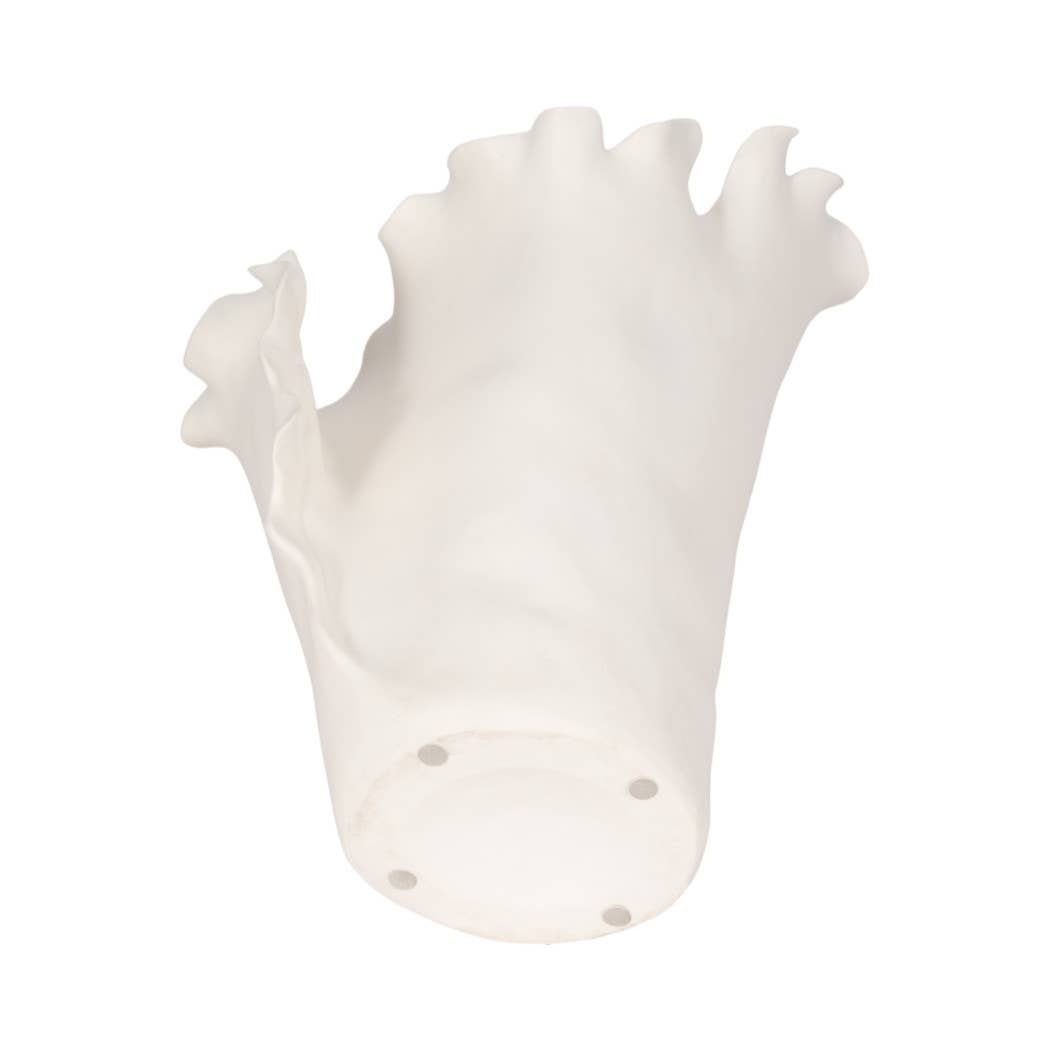 Decorative Vase - White Ceramic Handmade Ruffled Edge, 15 in
