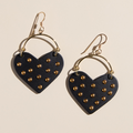 Black Harlow Studded Heart Hoop Earrings: Gold