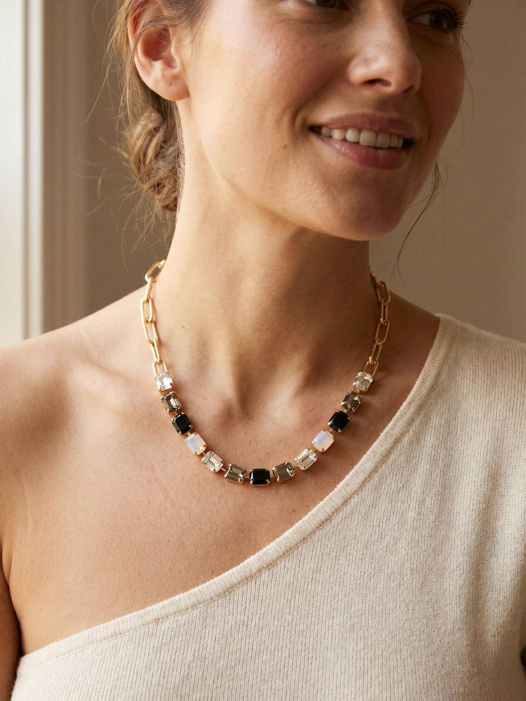 Octavia Paperclip Tennis Necklace - NFZ3BGSNI: Black