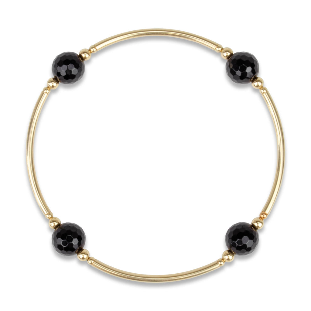8mm Faceted Onyx Gold-Filled Blessing Bracelet: L