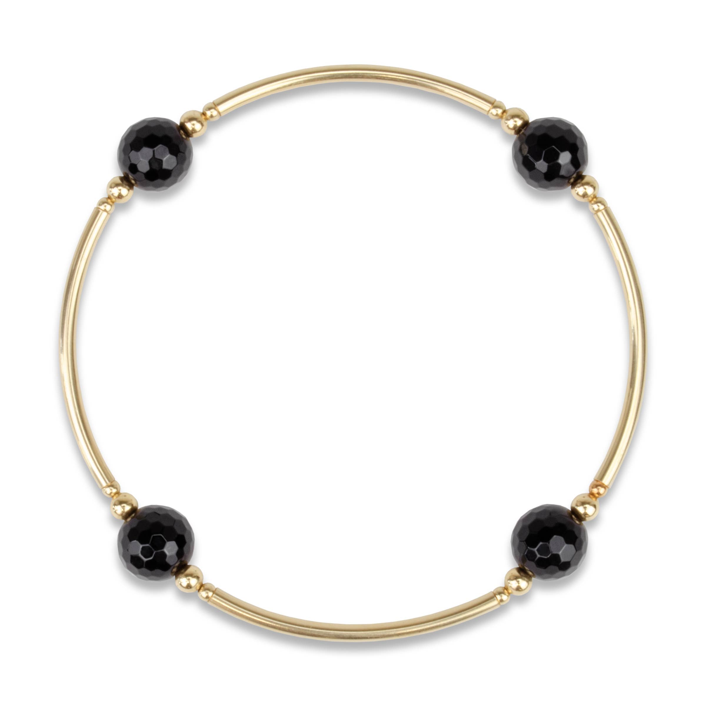 8mm Faceted Onyx Gold-Filled Blessing Bracelet: L