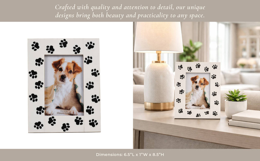 Picture Frame - White/Black Resin Wood Paw Prints, 4x6 in.