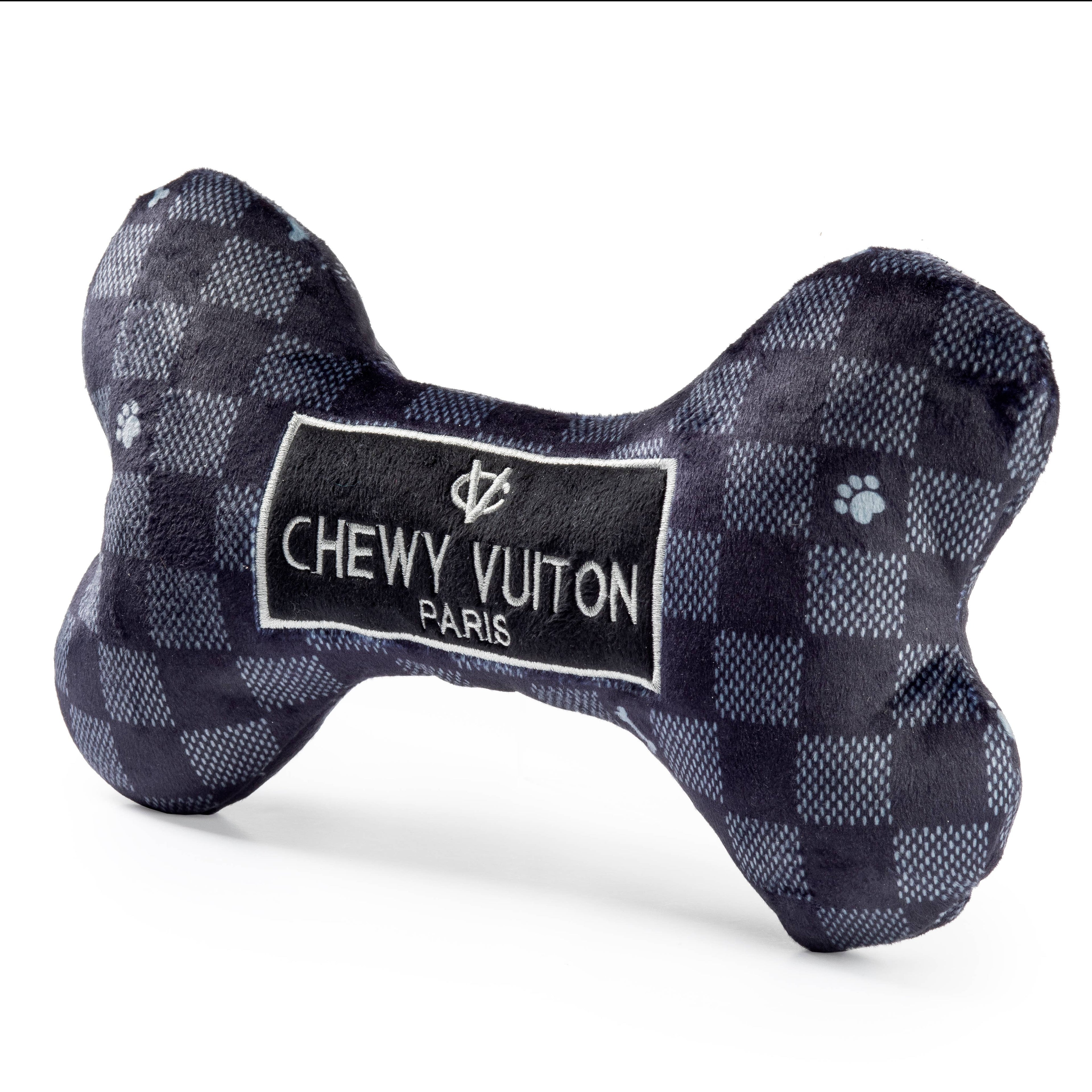Black Checker Chewy Vuiton Bone  | Squeaker Dog Toy: Large