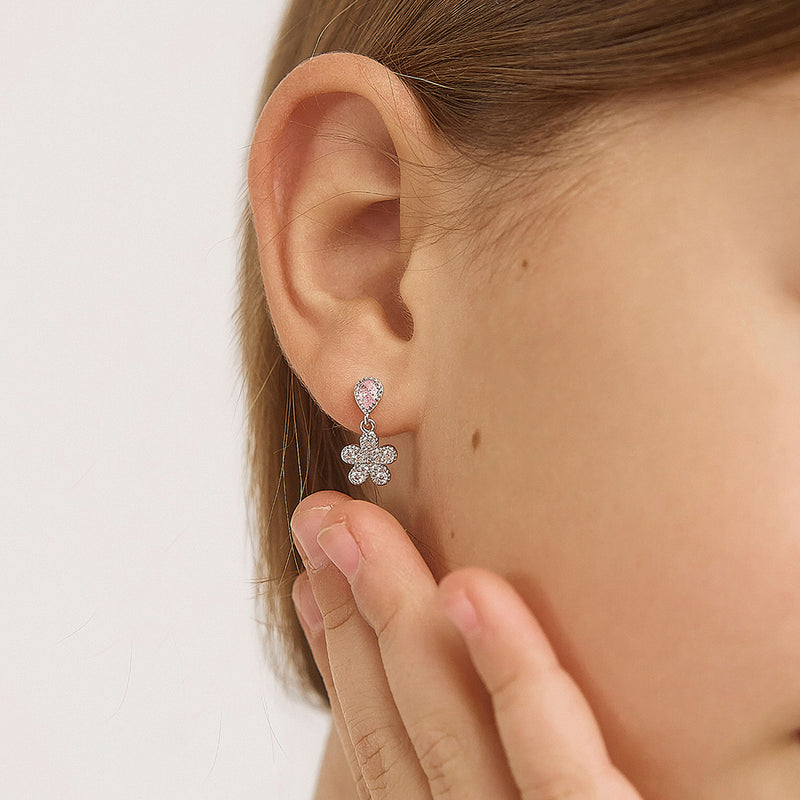 Groovy CZ Flower Dangle Girl Earrings