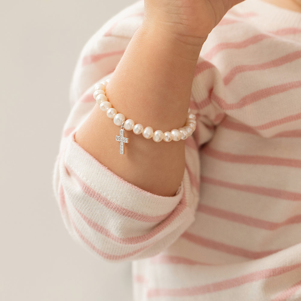 Cultured Pearl with Cross Girls Bracelet